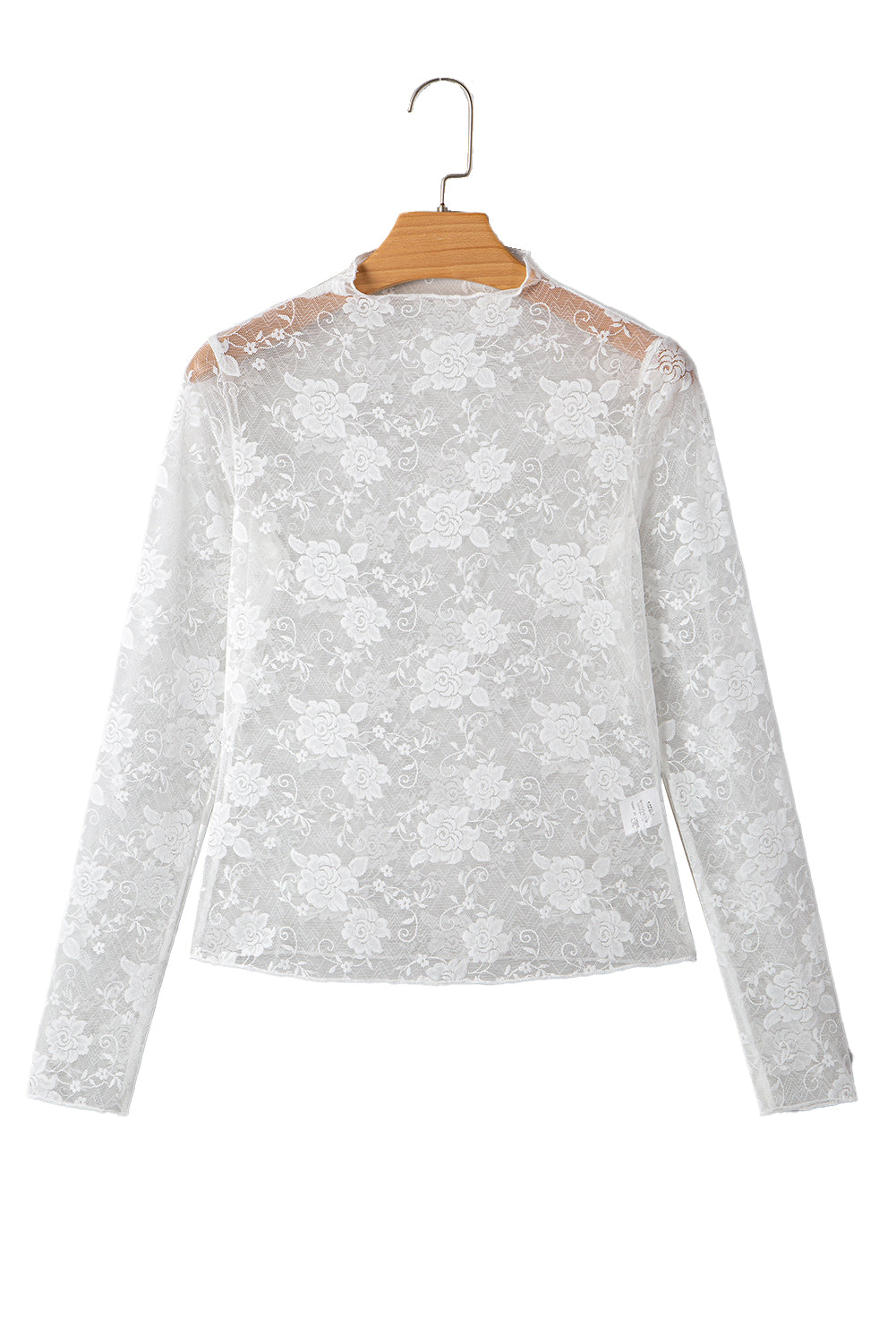 White Sheer Floral Lace Mesh Mock Neck Long Sleeve Top-Tops/Long Sleeve Tops-[Adult]-[Female]-2022 Online Blue Zone Planet