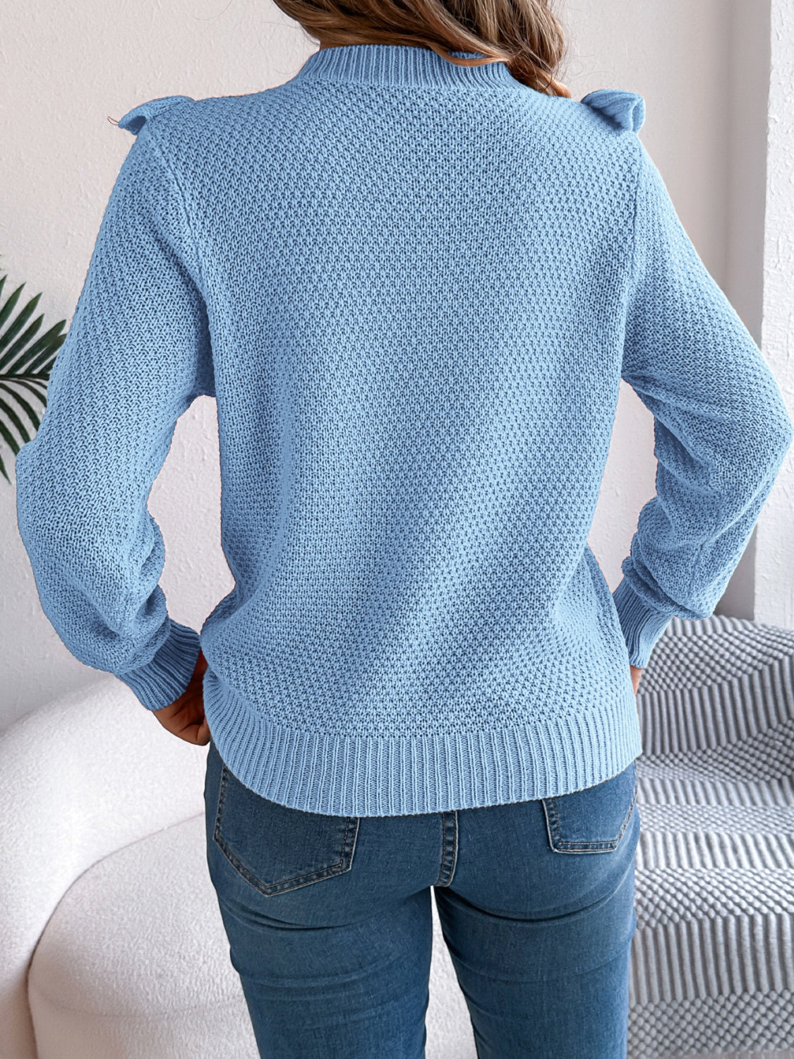 Ruffled Round Neck Long Sleeve Sweater-TOPS / DRESSES-[Adult]-[Female]-2022 Online Blue Zone Planet