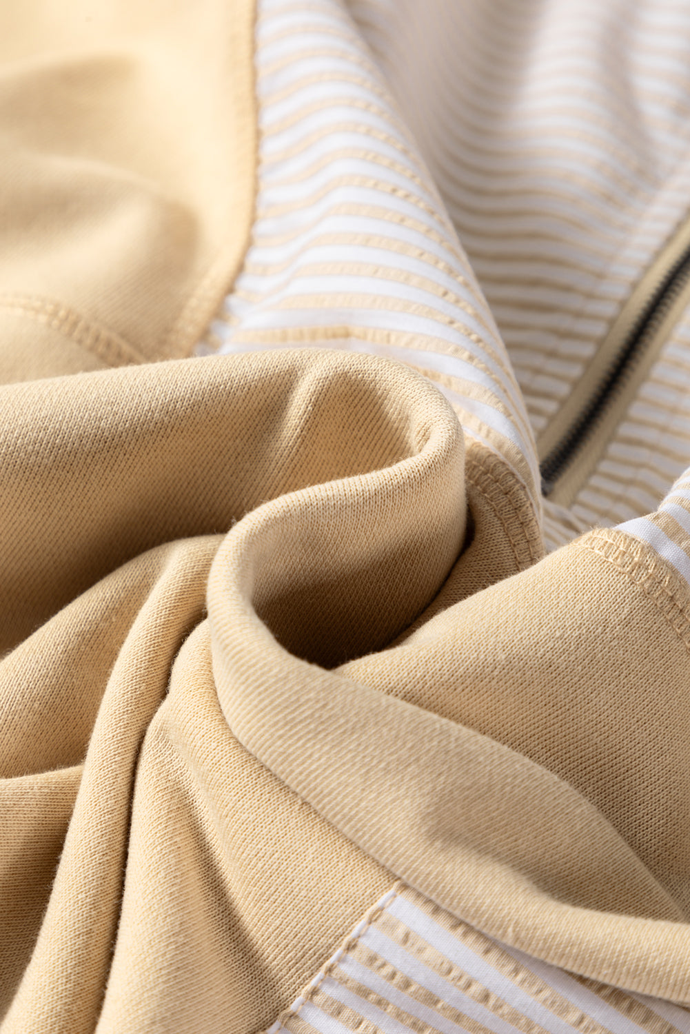 Khaki Stripe Mix Half Zip French Terry Plus Size Sweatshirt-Plus Size/Plus Size Sweatshirts & Hoodies-[Adult]-[Female]-2022 Online Blue Zone Planet
