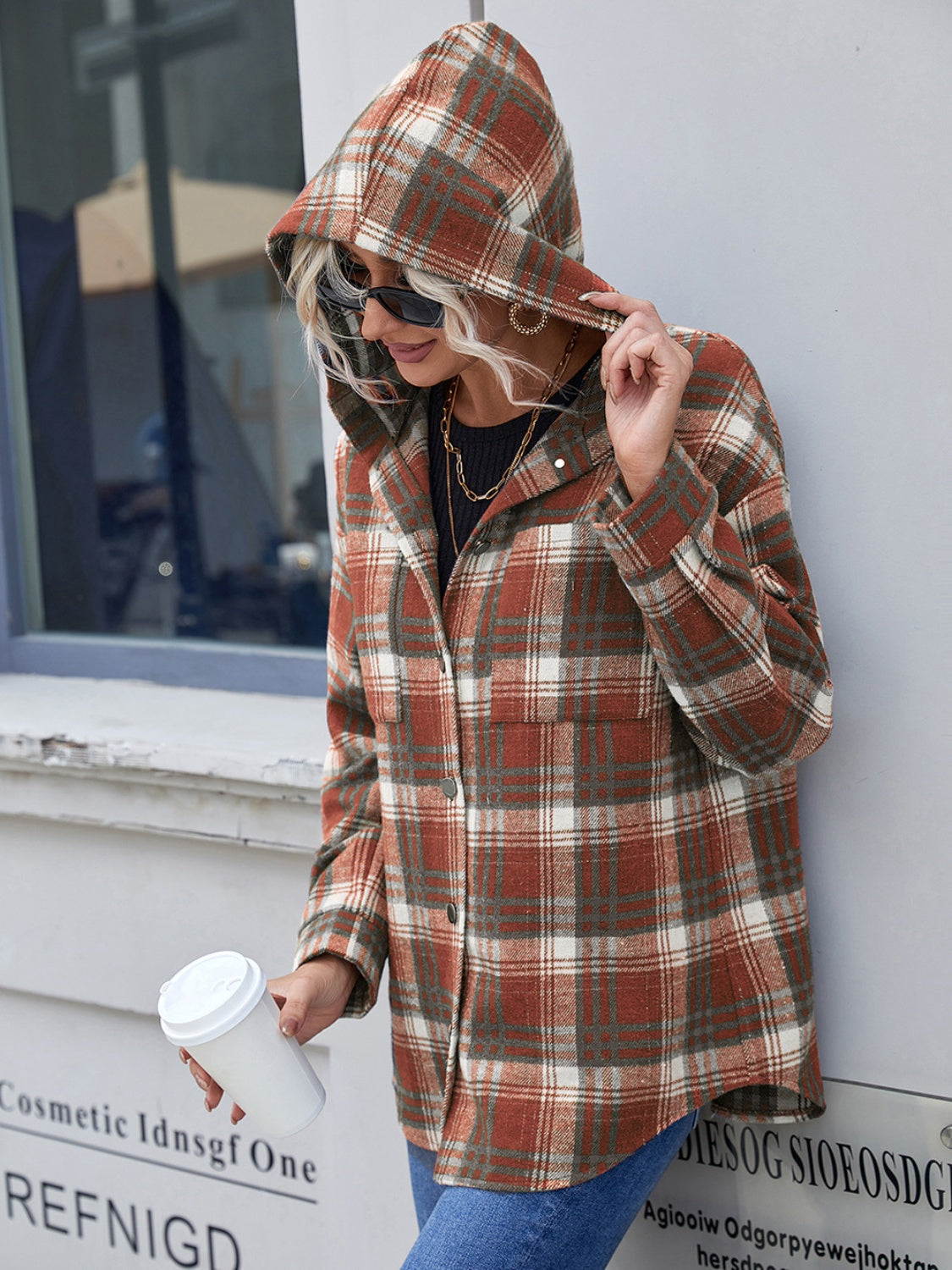 Blue Zone Planet | Plaid Button Up Long Sleeve Hooded Jacket-TOPS / DRESSES-[Adult]-[Female]-2022 Online Blue Zone Planet