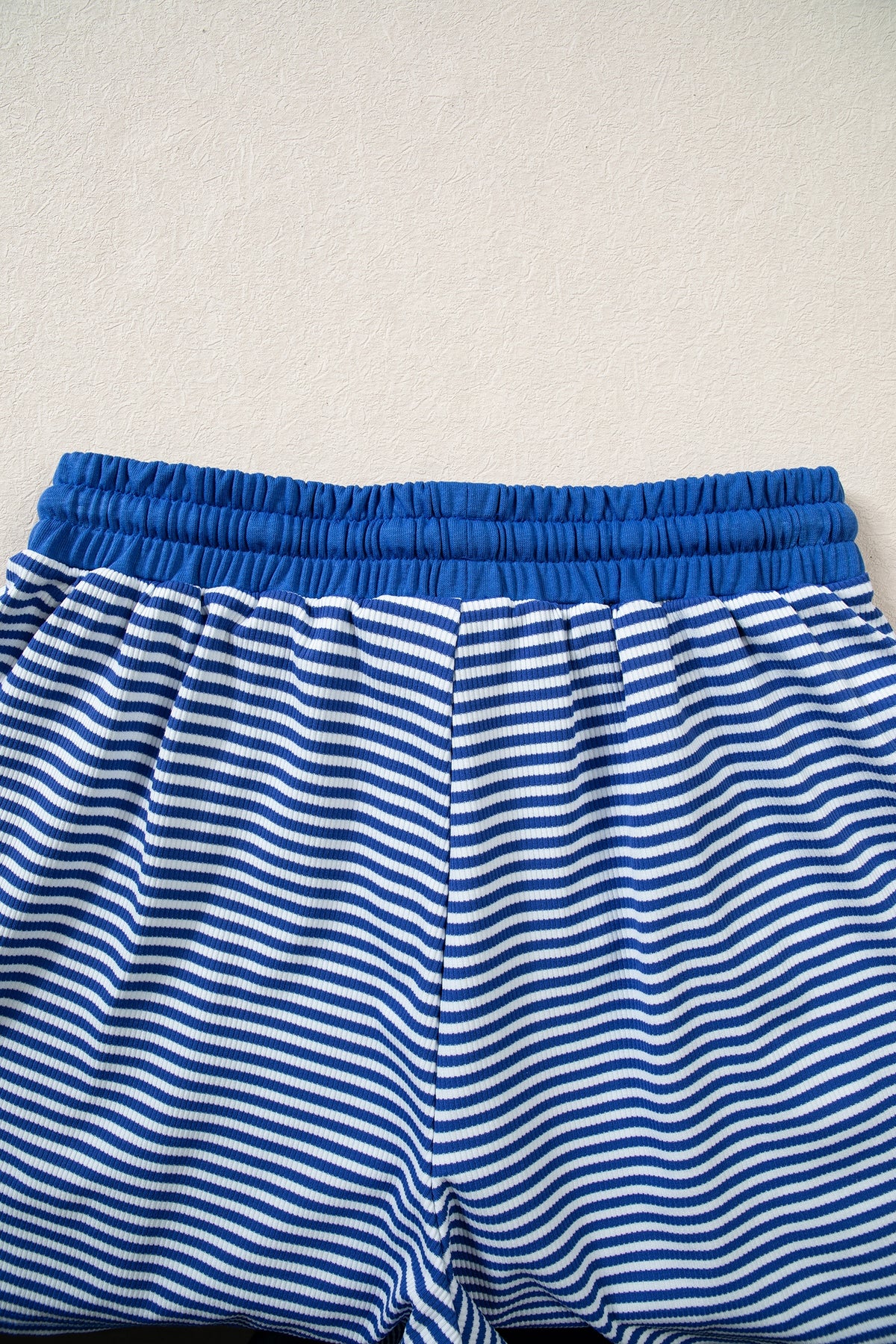 Blue Stripe Oversized Long Sleeve Top Drawstring Loose Shorts 2pcs Set-Two Piece Sets/Short Sets-[Adult]-[Female]-2022 Online Blue Zone Planet