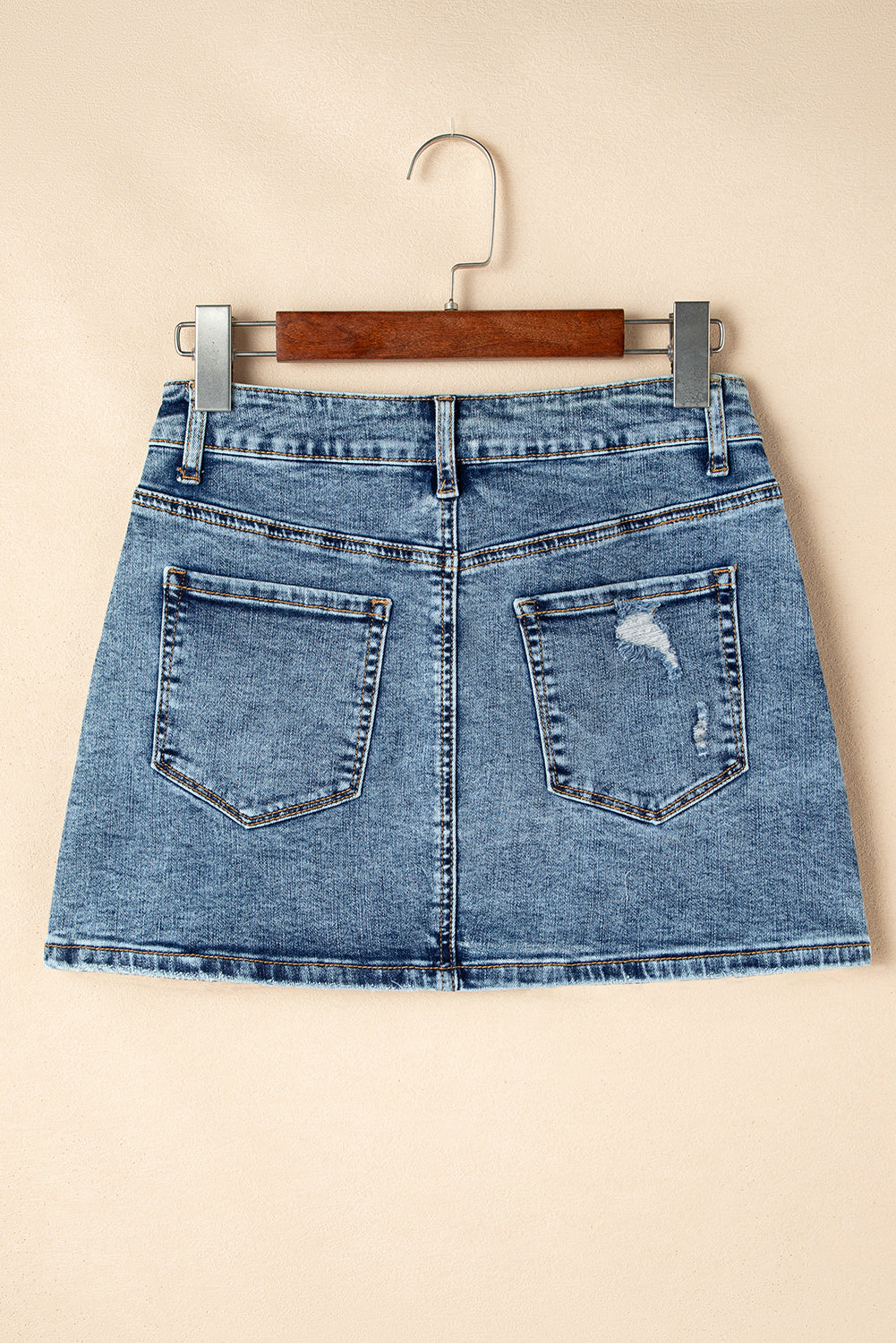 Dusk Blue Rhinestone Distressed Denim High Waist Mini Skirt-Bottoms/Skirts & Petticoat-[Adult]-[Female]-2022 Online Blue Zone Planet
