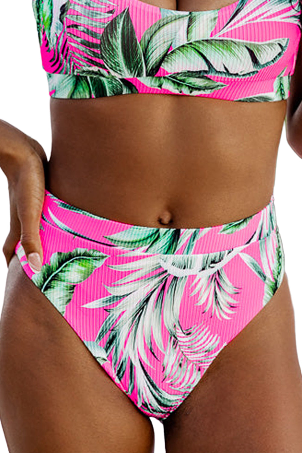 Rose Tropical Print Textured Bikini Bottoms-Swimwear/Swim Bottoms-[Adult]-[Female]-2022 Online Blue Zone Planet