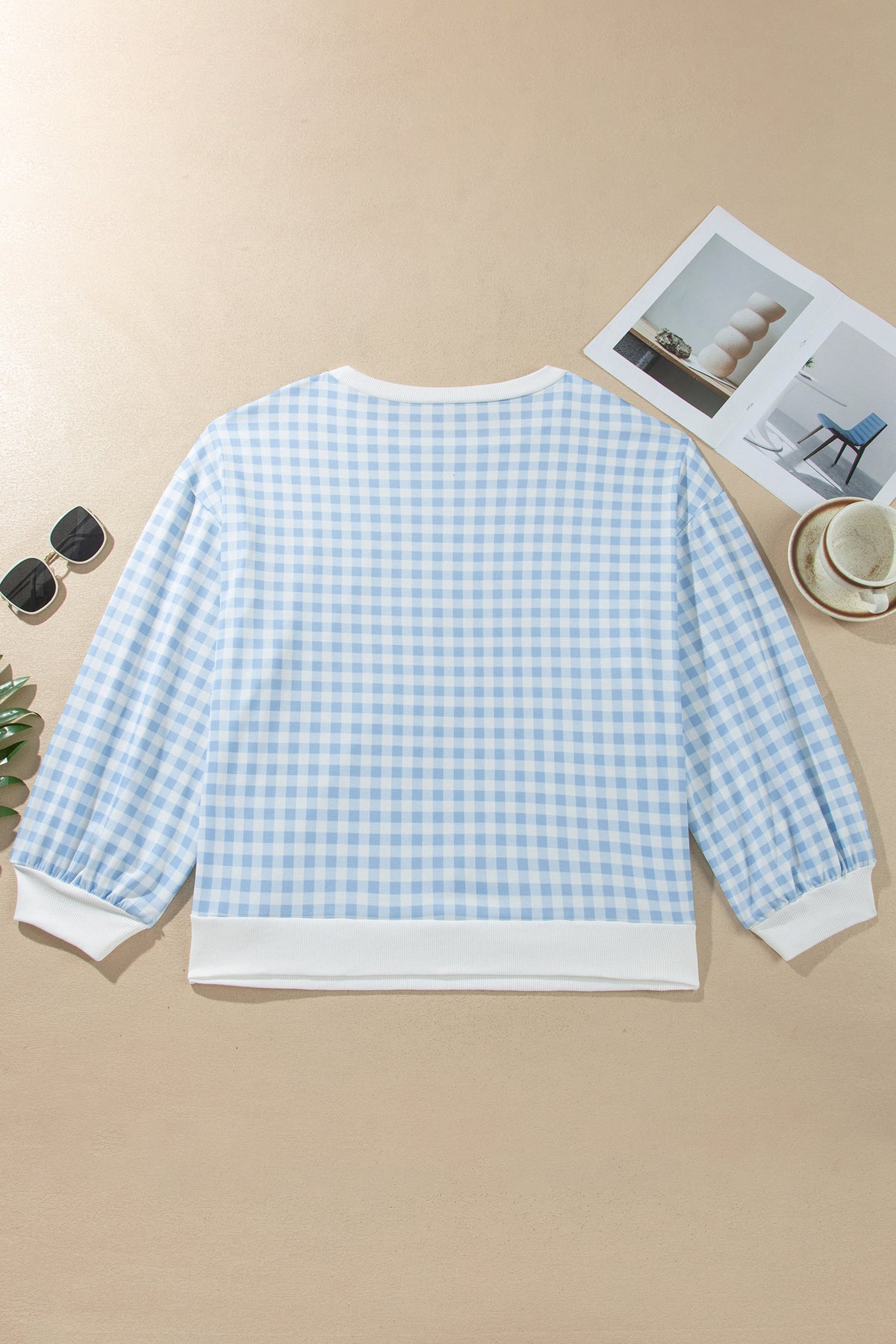 Light Blue Casual Plus Size Plaid Sweatshirt-Plus Size/Plus Size Sweatshirts & Hoodies-[Adult]-[Female]-2022 Online Blue Zone Planet
