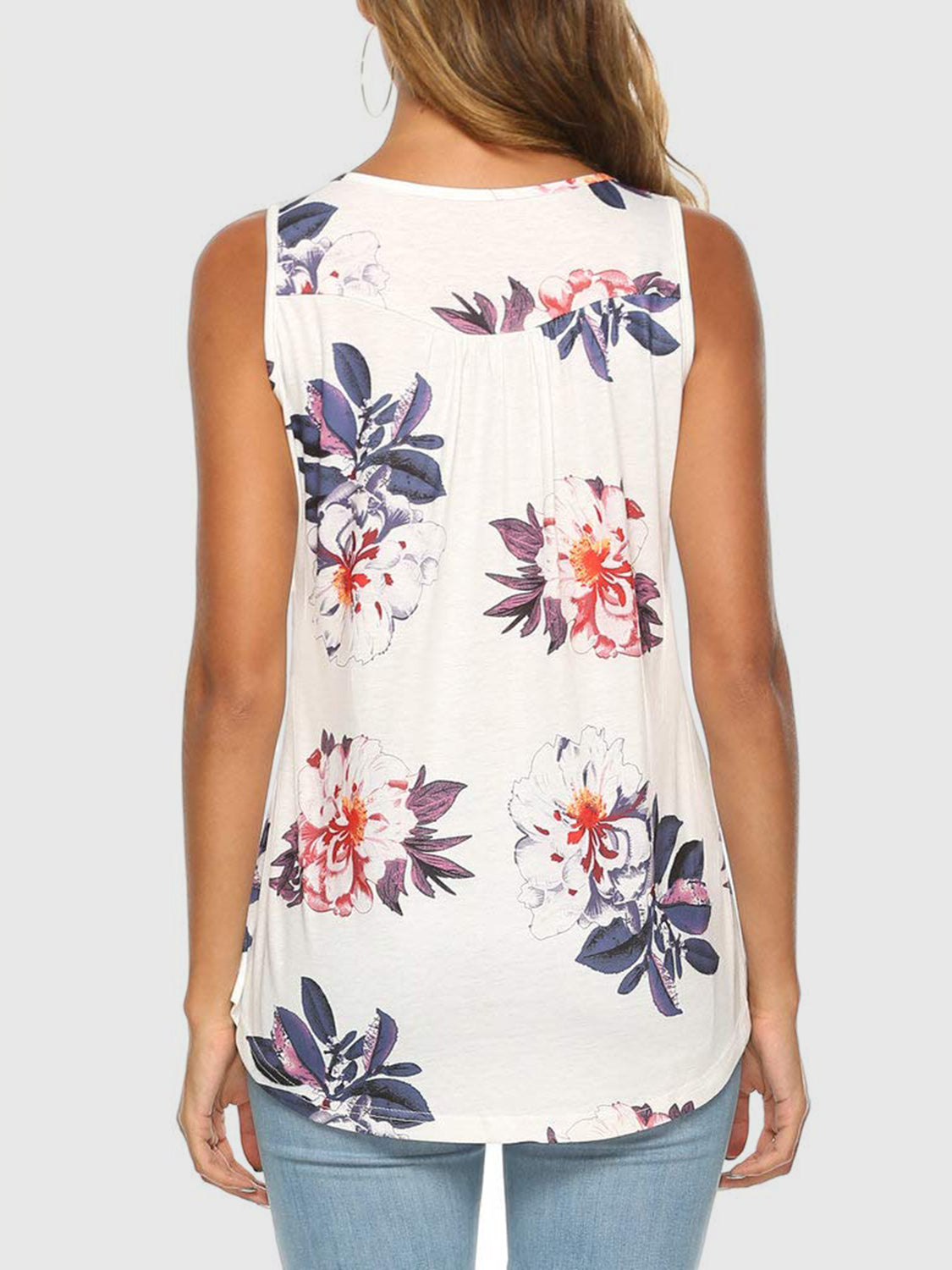 Flower Printed Round Neck Tank-TOPS / DRESSES-[Adult]-[Female]-2022 Online Blue Zone Planet