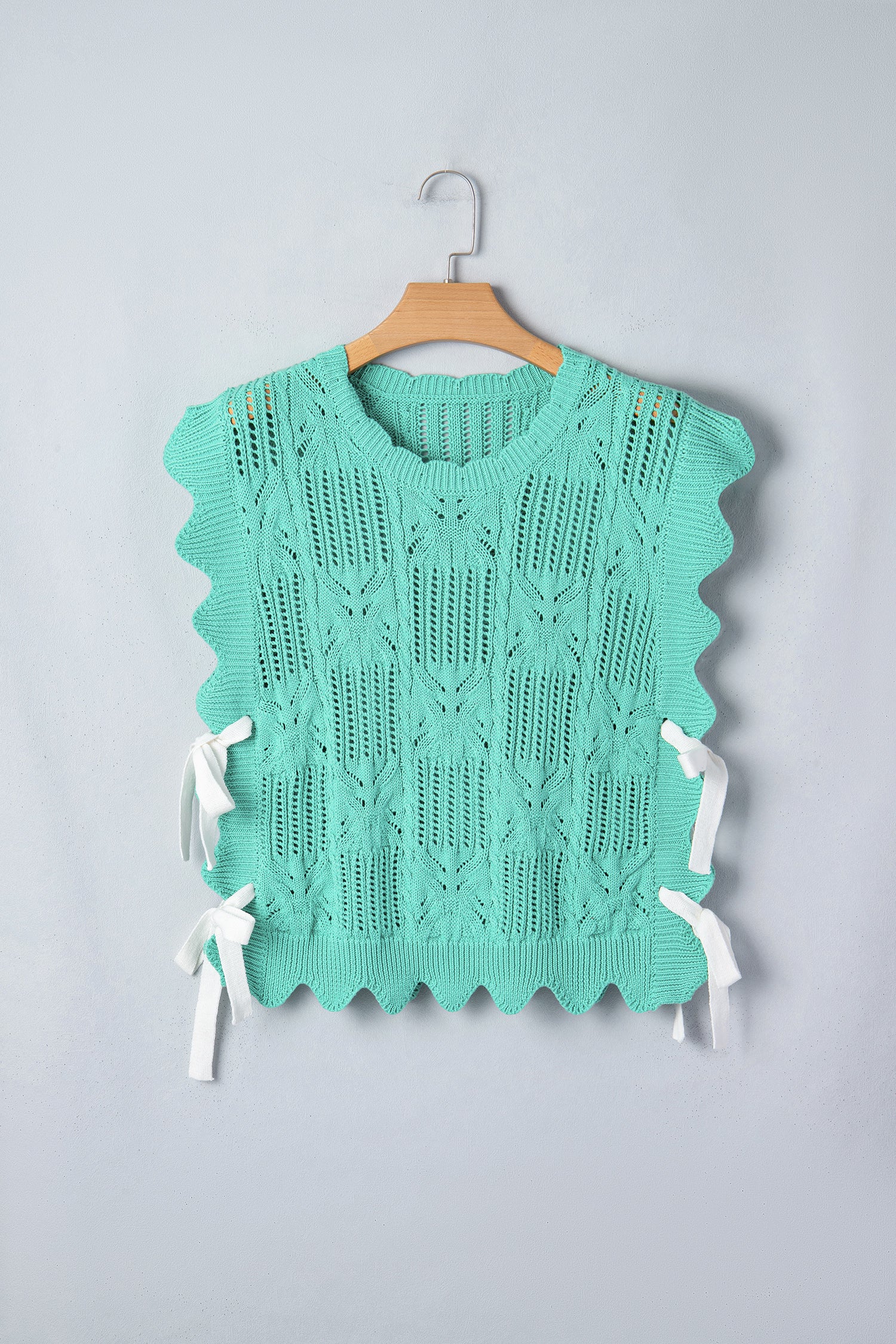 Mint Green Pointelle Knit Patterned Scalloped Trim Short Sleeve Sweater-TOPS / DRESSES-[Adult]-[Female]-2022 Online Blue Zone Planet