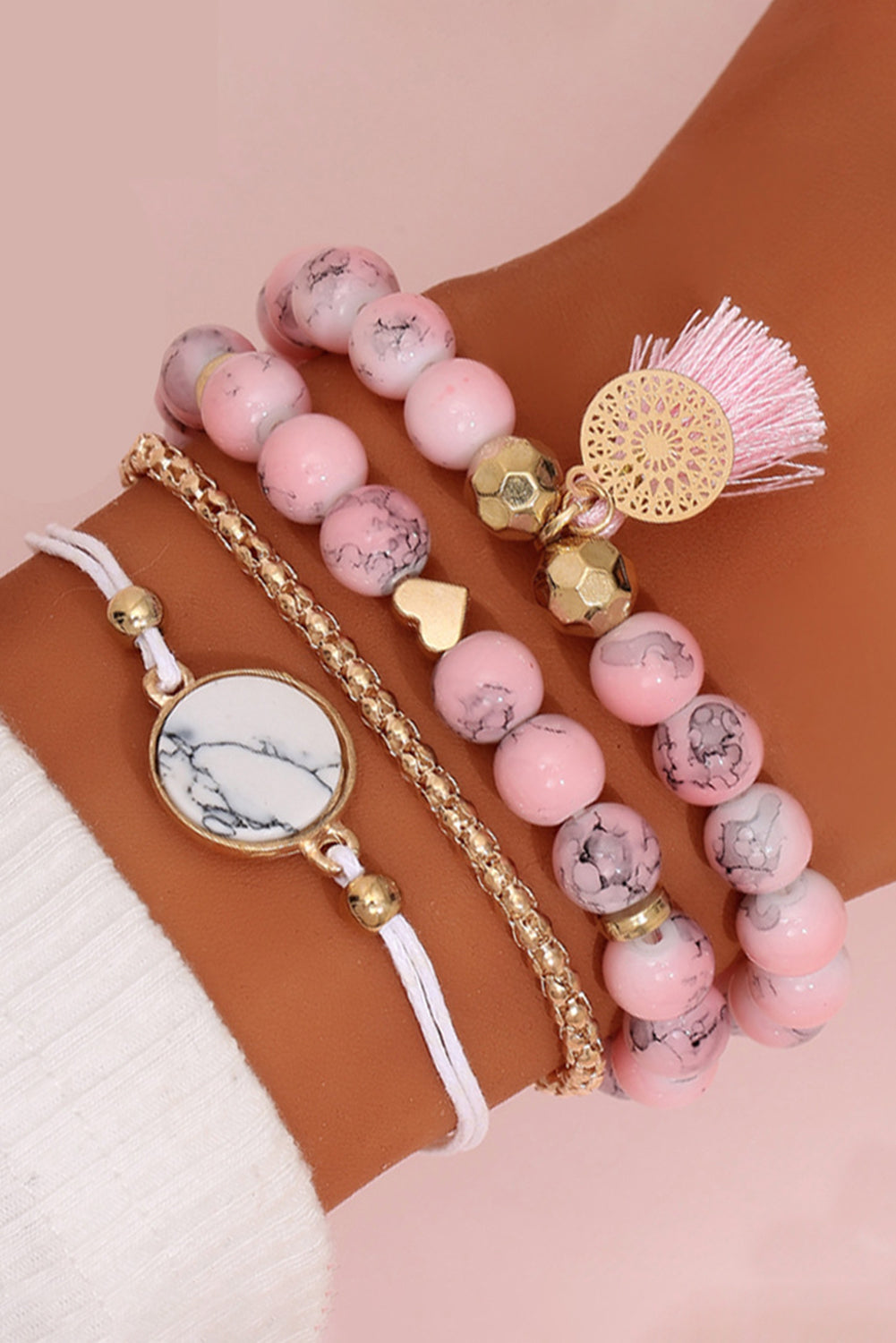 Pink Bohemian Bead Tassel Bracelet-Bracelets-[Adult]-[Female]-Pink-ONE SIZE-2022 Online Blue Zone Planet