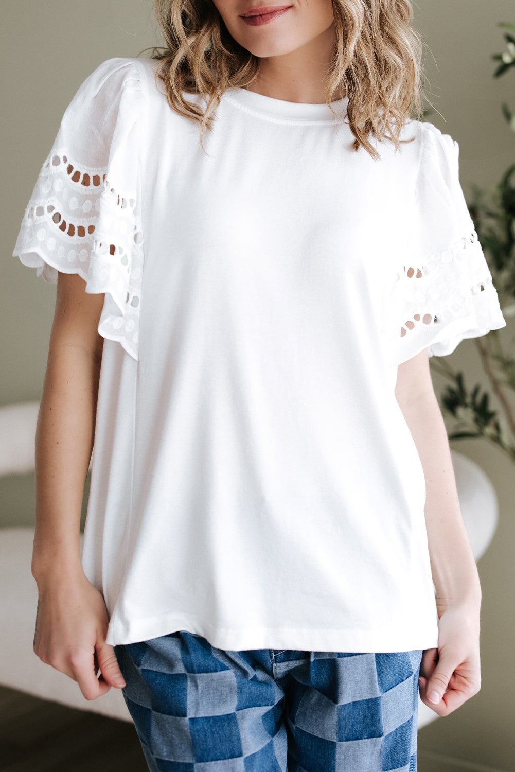 White Hollow Out Embroidered Short Sleeve O Neck Top-Tops/Tops & Tees-[Adult]-[Female]-2022 Online Blue Zone Planet