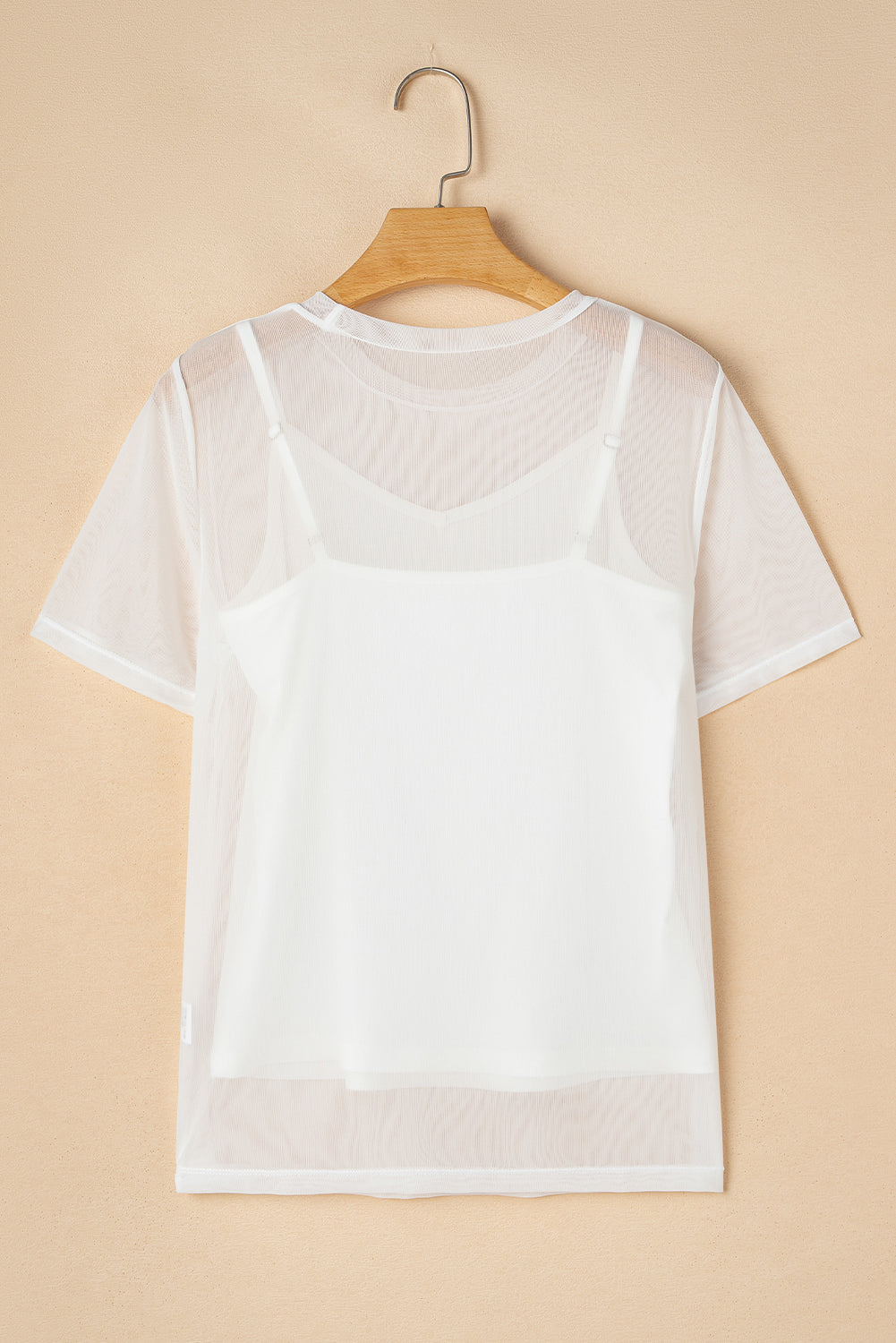 White Solid Color Sheer Mesh Patchwork Short Sleeve Top-Tops/Tops & Tees-[Adult]-[Female]-2022 Online Blue Zone Planet