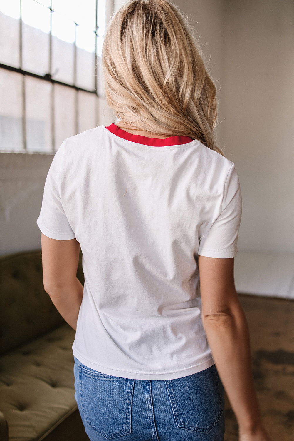 White Rainbow Stripe Print Contrast Crewneck T Shirt-Tops/Tops & Tees-[Adult]-[Female]-2022 Online Blue Zone Planet