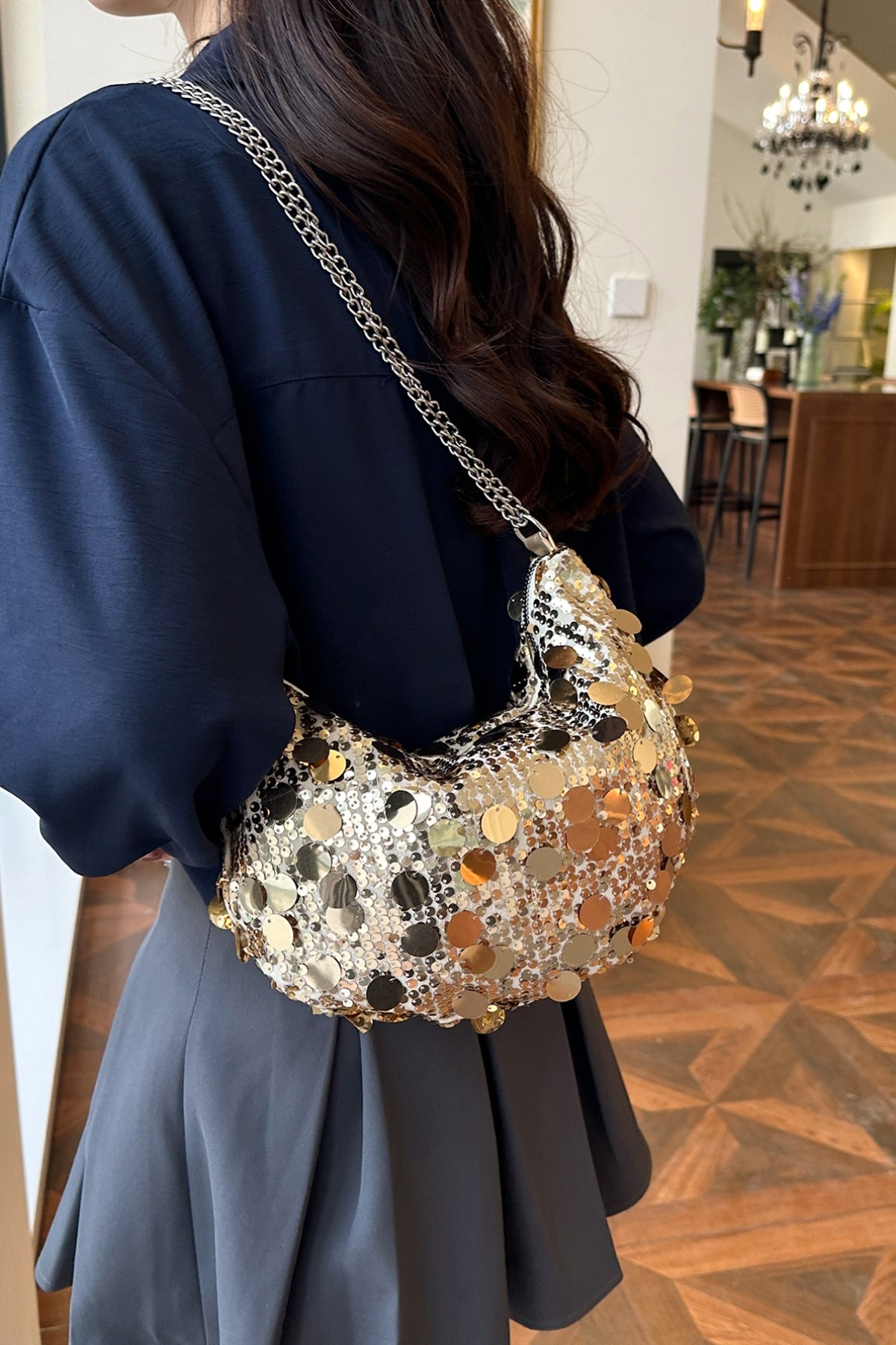 Sequin Chain Crossbody Bag-HANDBAGS-[Adult]-[Female]-2022 Online Blue Zone Planet