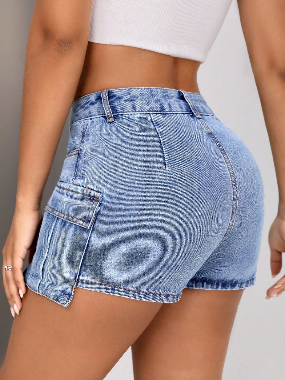 Mid-Rise Waist Denim Shorts with Pockets-BOTTOMS SIZES SMALL MEDIUM LARGE-[Adult]-[Female]-2022 Online Blue Zone Planet