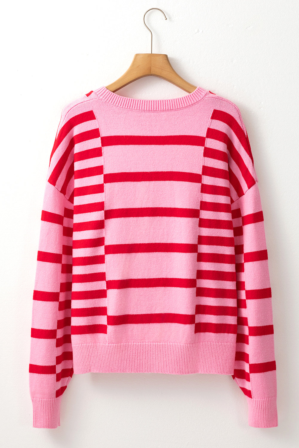 Blue Zone Planet | Striped Round Neck Dropped Shoulder Sweater-TOPS / DRESSES-[Adult]-[Female]-2022 Online Blue Zone Planet