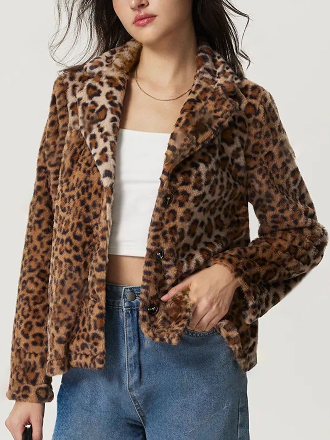 Blue Zone Planet | Fuzzy Leopard Collared Neck Jacket-TOPS / DRESSES-[Adult]-[Female]-2022 Online Blue Zone Planet