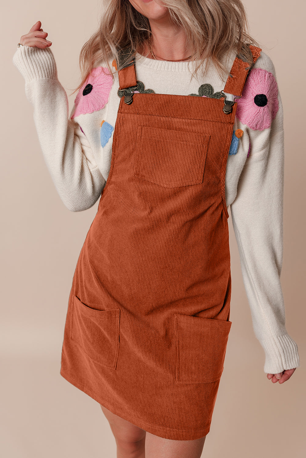 Blue Zone Planet | Cinnamon Solid Front Pockets Sleeveless Corduroy Overall Dress-TOPS / DRESSES-[Adult]-[Female]-2022 Online Blue Zone Planet