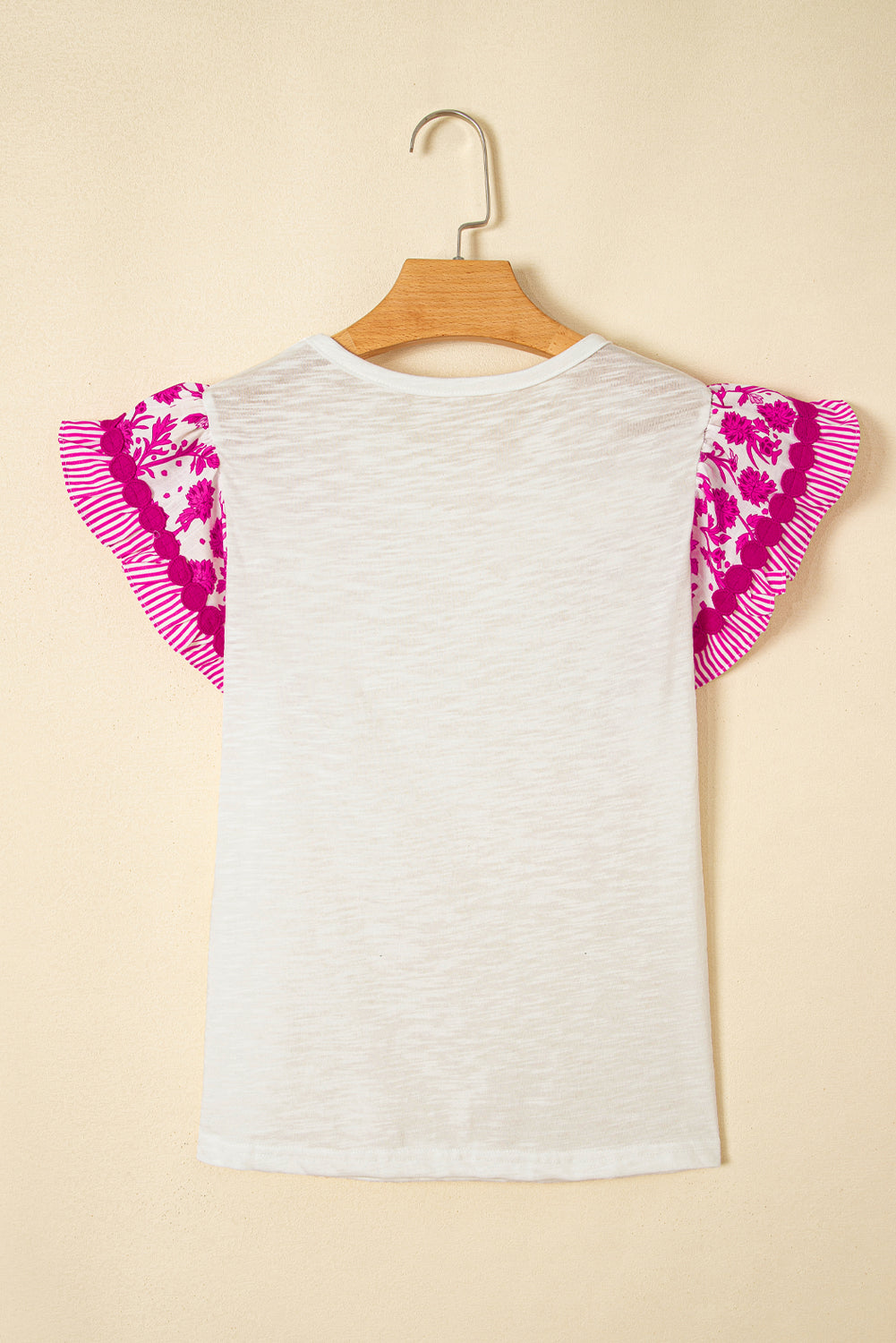 Rose Ricrac Trim Printed Flutter Sleeve Contrast Patchwork Blouse-Tops/Blouses & Shirts-[Adult]-[Female]-2022 Online Blue Zone Planet