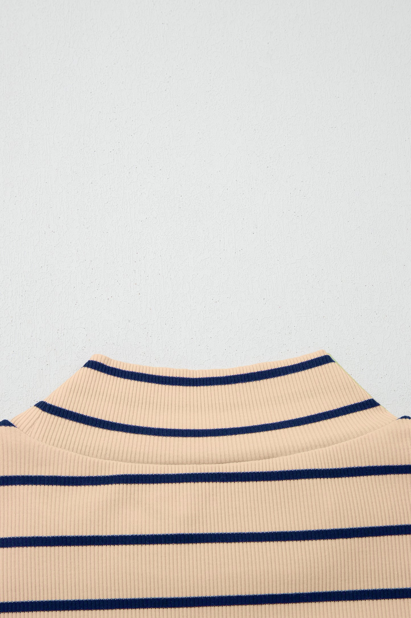 Khaki Stripe Mock Neck Short Sleeve Loose Top-Tops/Tops & Tees-[Adult]-[Female]-2022 Online Blue Zone Planet