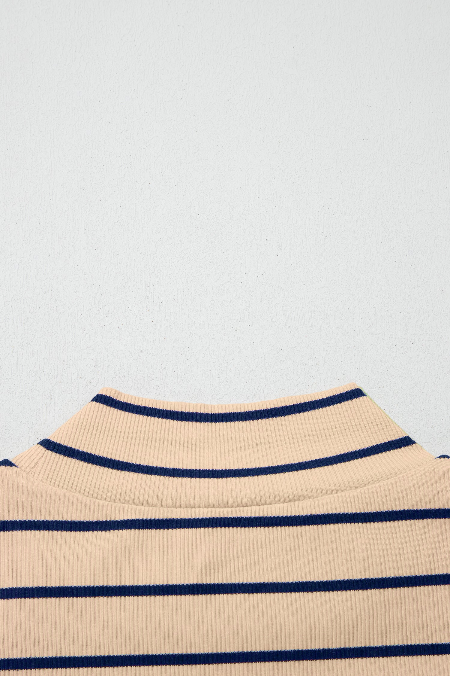Khaki Stripe Mock Neck Short Sleeve Loose Top-Tops/Tops & Tees-[Adult]-[Female]-2022 Online Blue Zone Planet
