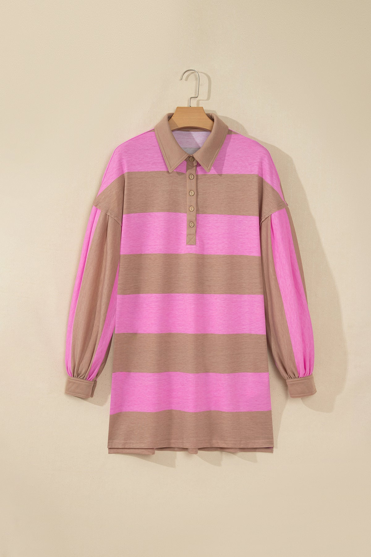 Rose Stripe Striped Button Long Sleeve Short Shift Dress-TOPS / DRESSES-[Adult]-[Female]-2022 Online Blue Zone Planet