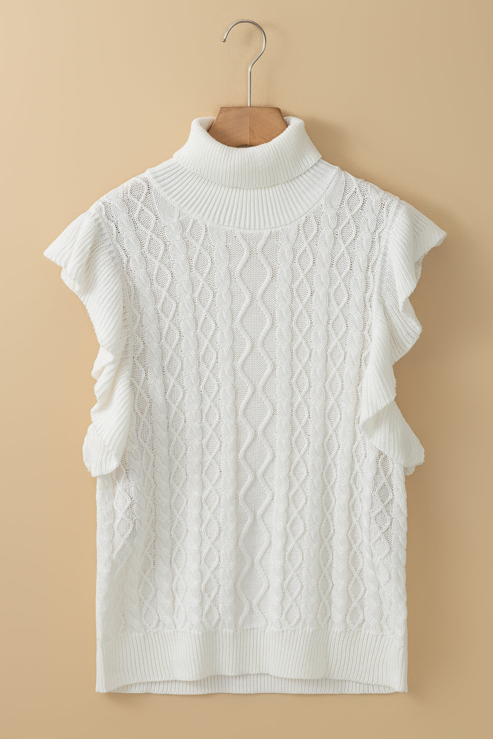 Cable-Knit Turtleneck Cap Sleeve Sweater-TOPS / DRESSES-[Adult]-[Female]-2022 Online Blue Zone Planet