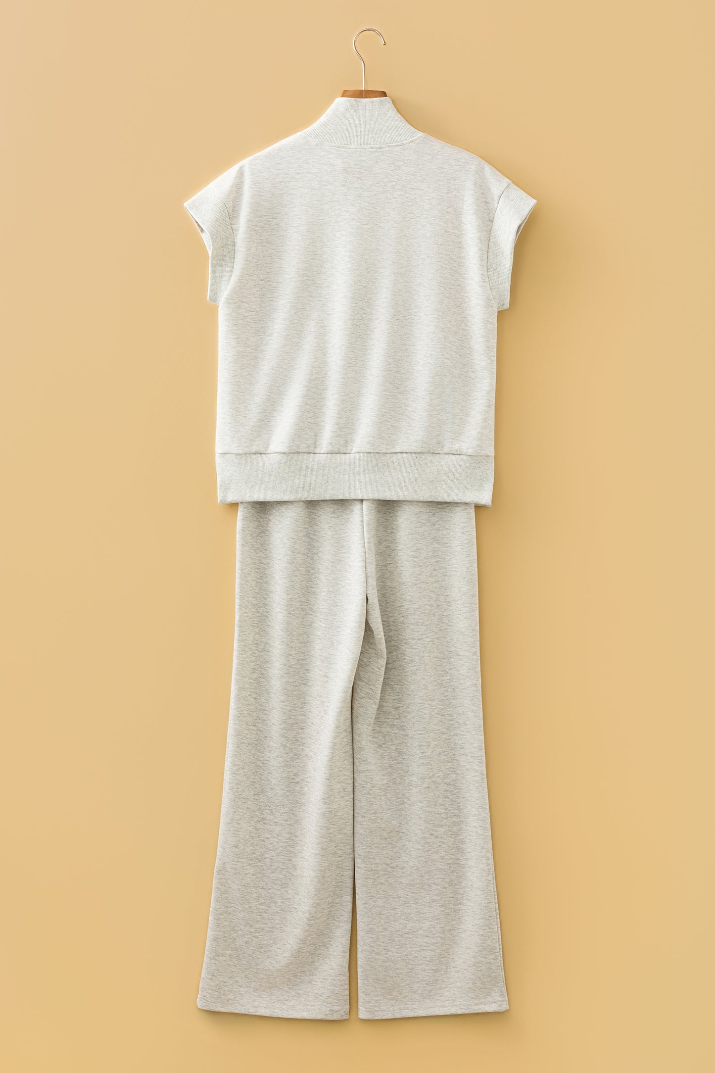 Light Grey Half Zip Polo Tee Casual Pant Set-Two Piece Sets/Pant Sets-[Adult]-[Female]-2022 Online Blue Zone Planet
