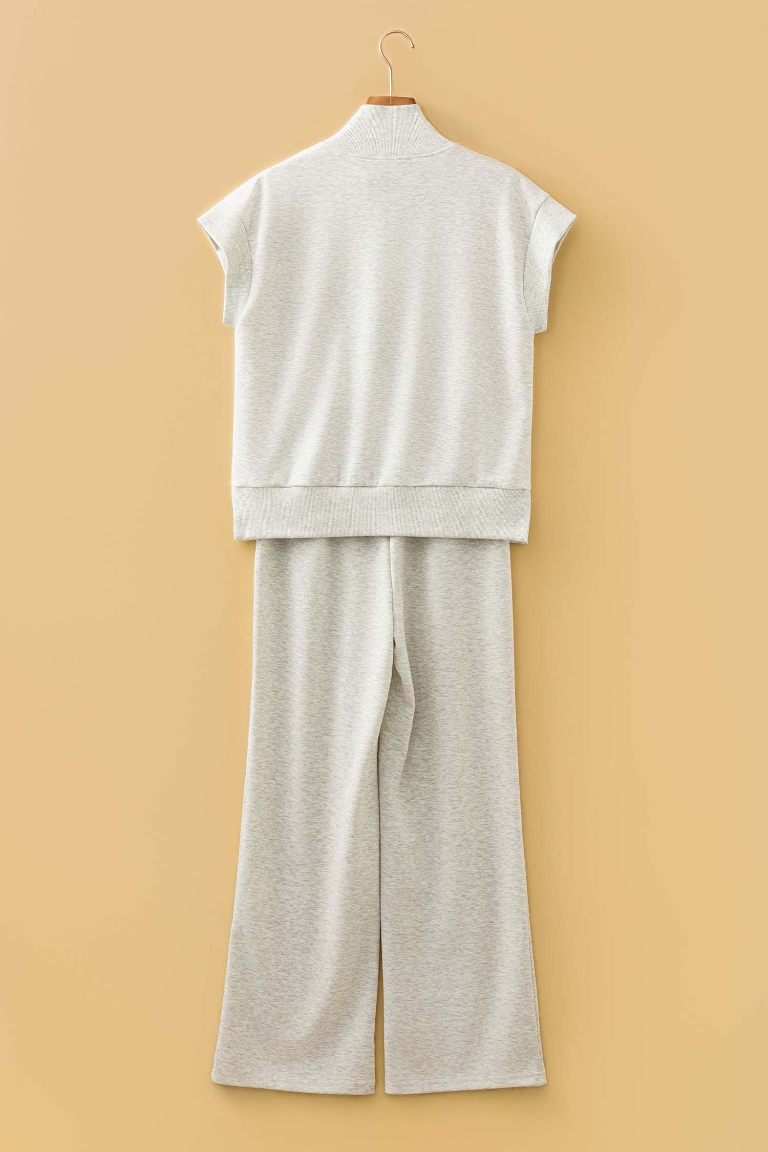 Light Grey Half Zip Polo Tee Casual Pant Set-Two Piece Sets/Pant Sets-[Adult]-[Female]-2022 Online Blue Zone Planet