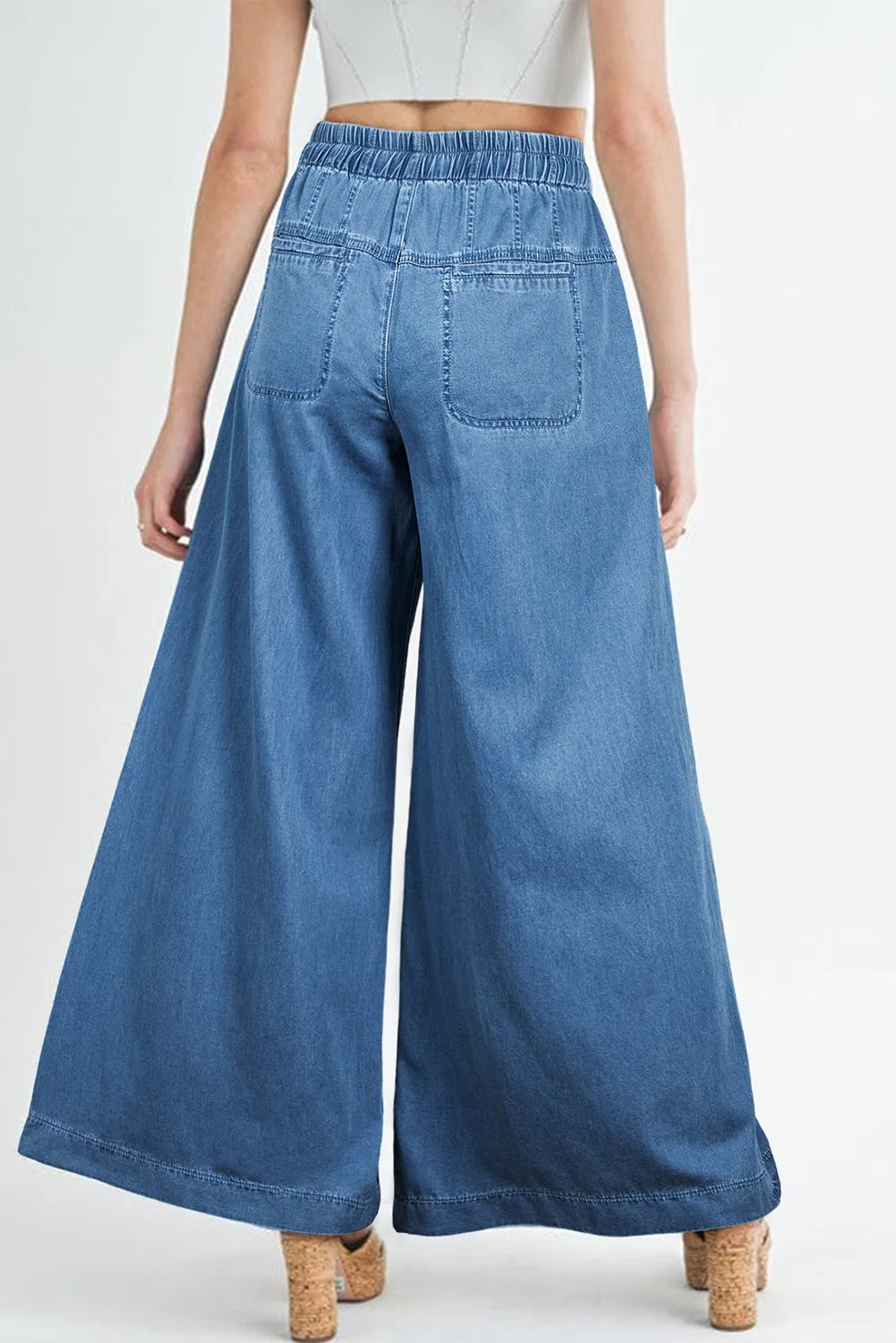 Blue Zone Planet | Drawstring Elastic Waist Wide Leg Jeans-TOPS / DRESSES-[Adult]-[Female]-2022 Online Blue Zone Planet