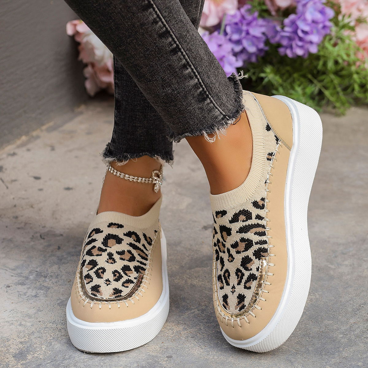 Blue Zone Planet | Leopard Round Toe Platform Sneakers-SNEAKERS-[Adult]-[Female]-Leopard-36(US5)-2022 Online Blue Zone Planet