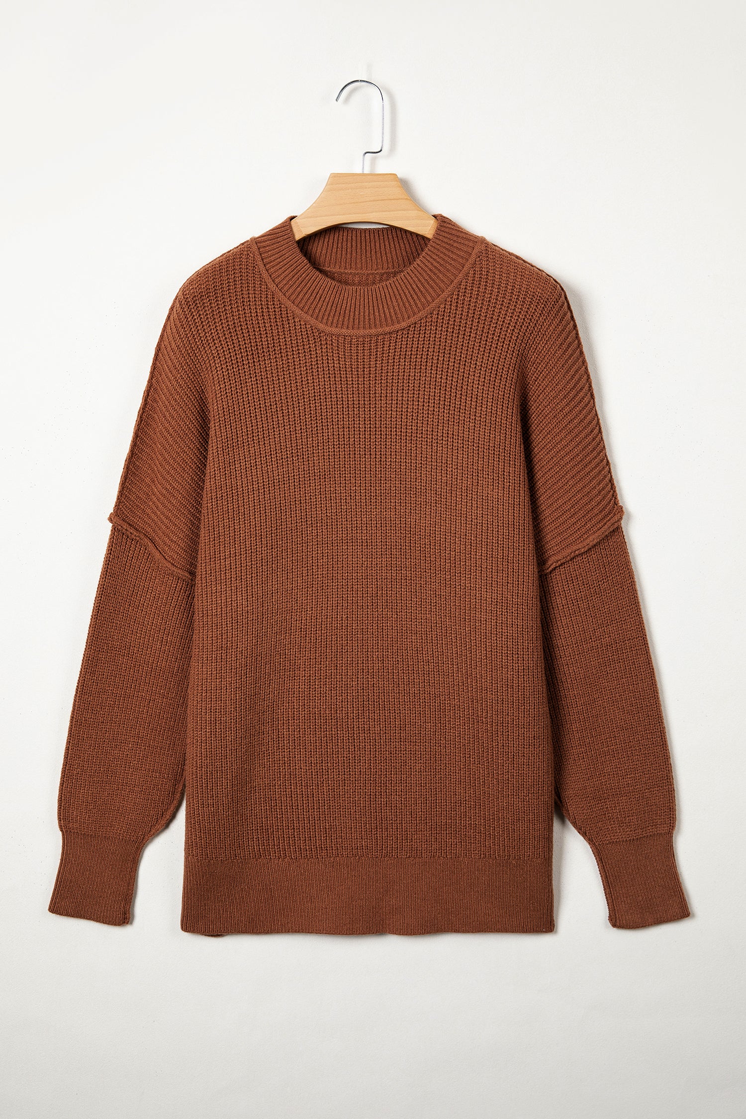 Chestnut Solid Color Mock Neck Oversized Tunic Sweater-TOPS / DRESSES-[Adult]-[Female]-2022 Online Blue Zone Planet