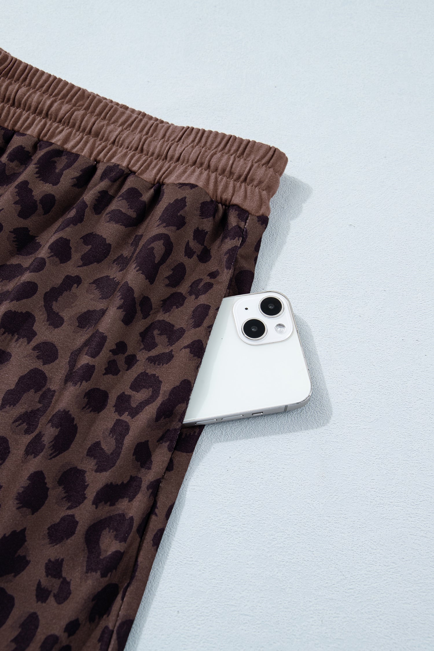 Brown Plus Size Leopard Short Set-Plus Size/Plus Size Loungewear-[Adult]-[Female]-2022 Online Blue Zone Planet