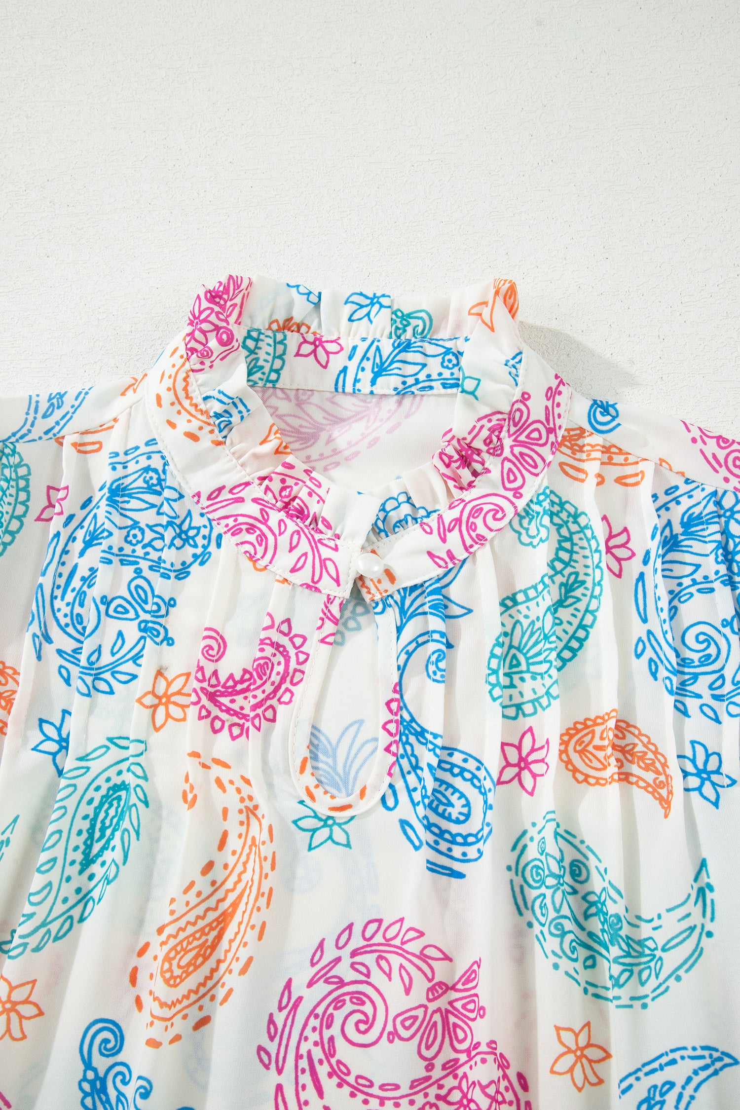 Multicolour Vibrant Paisley Printed Button Keyhole Puff Sleeve Blouse-Tops/Blouses & Shirts-[Adult]-[Female]-2022 Online Blue Zone Planet