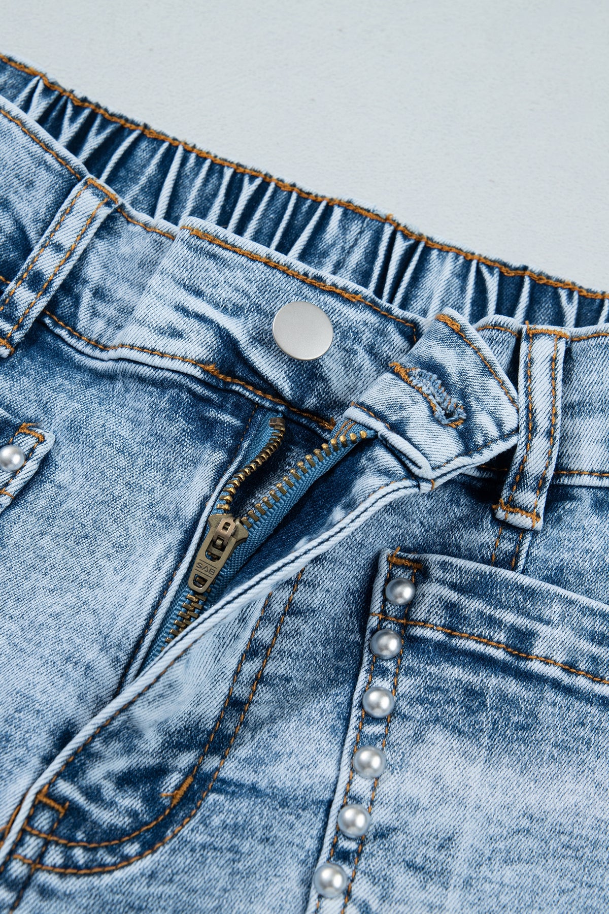 Beau Blue Frayed Studded Detail Wide Leg Pocketed Jeans-Bottoms/Jeans-[Adult]-[Female]-2022 Online Blue Zone Planet