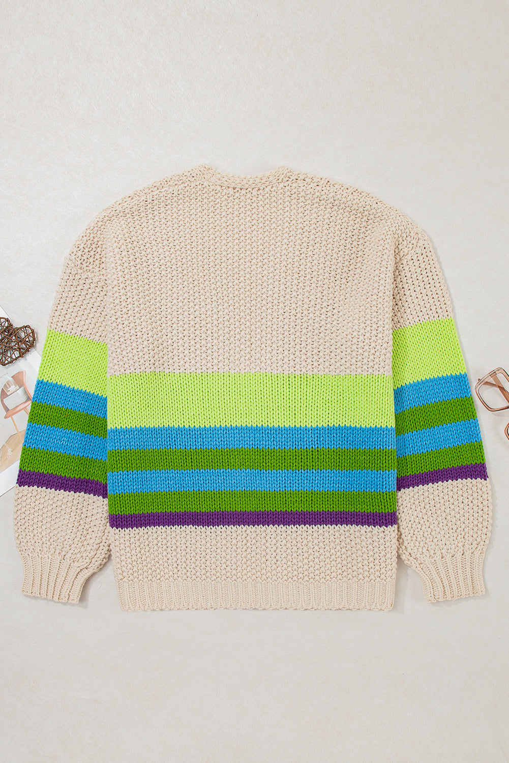 Parchment Color Block Crochet Open Front Plus Size Cardigan-Plus Size/Plus Size Sweaters & Cardigans-[Adult]-[Female]-2022 Online Blue Zone Planet