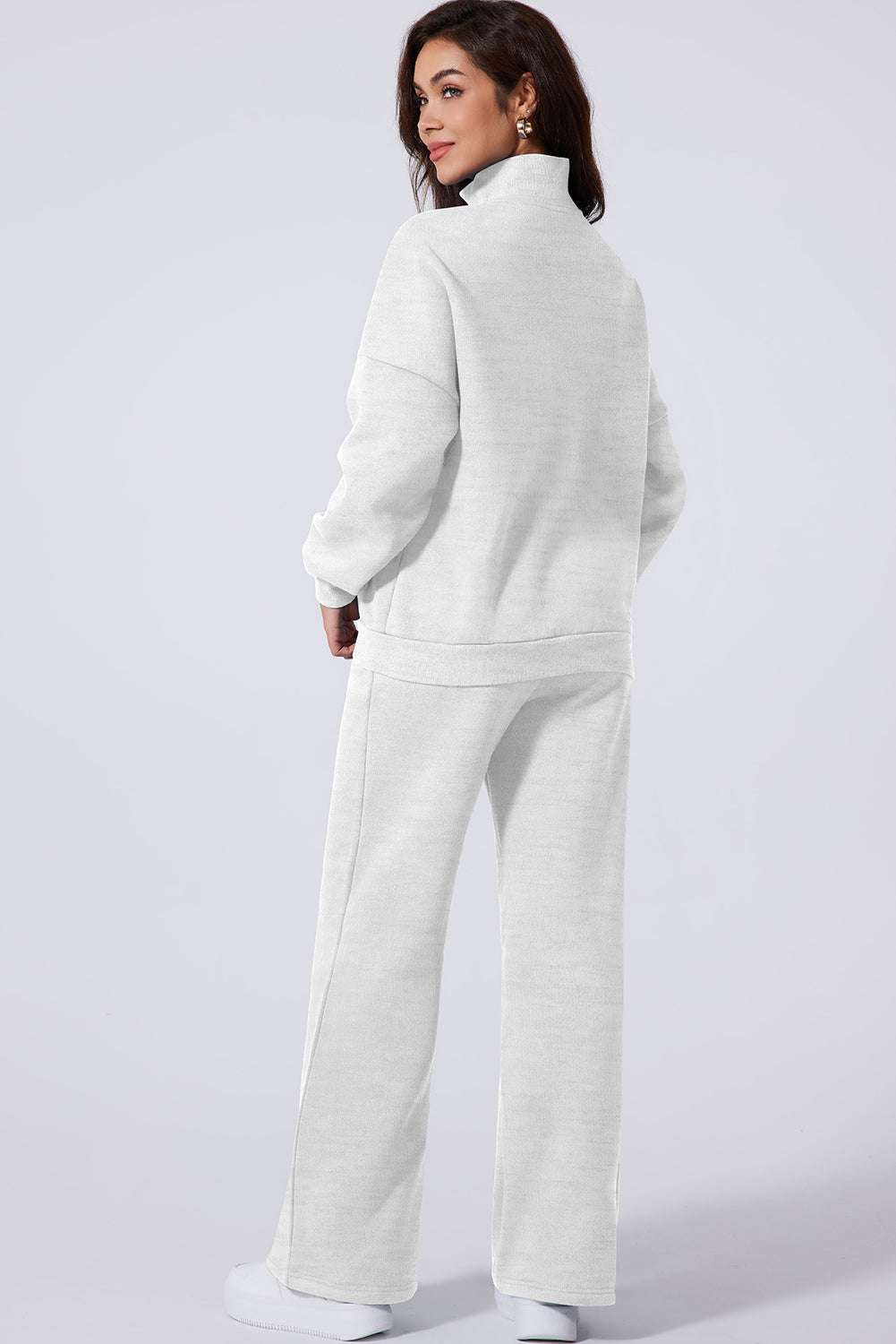 Light Grey Drop Shoulder Zip Up Jacket Drawstring Pants Active 2pcs Set-Activewear/Activewear Sets-[Adult]-[Female]-2022 Online Blue Zone Planet