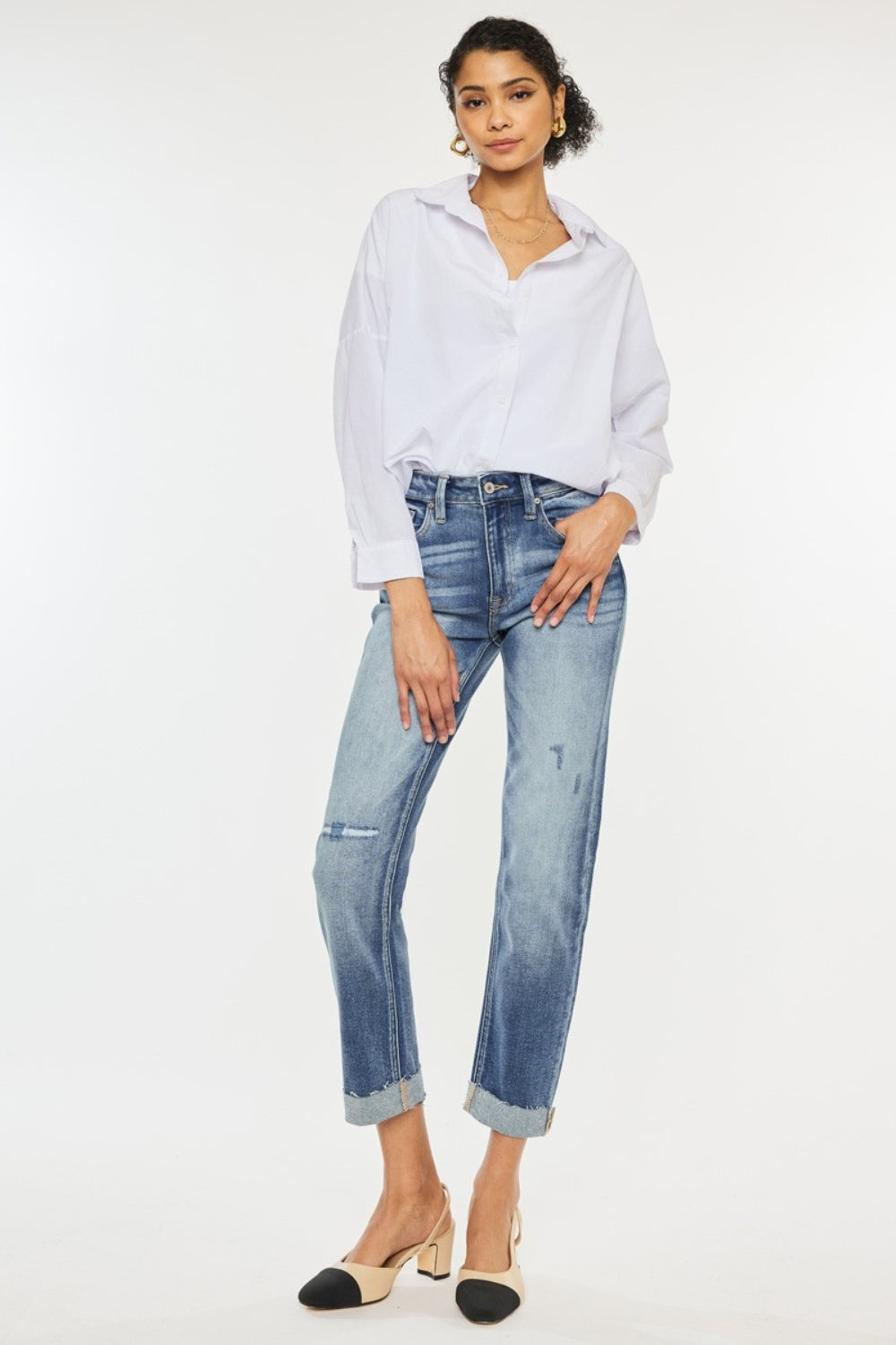 Kancan High Rise Cuffed Straight Jeans-BOTTOMS SIZES SMALL MEDIUM LARGE-[Adult]-[Female]-2022 Online Blue Zone Planet