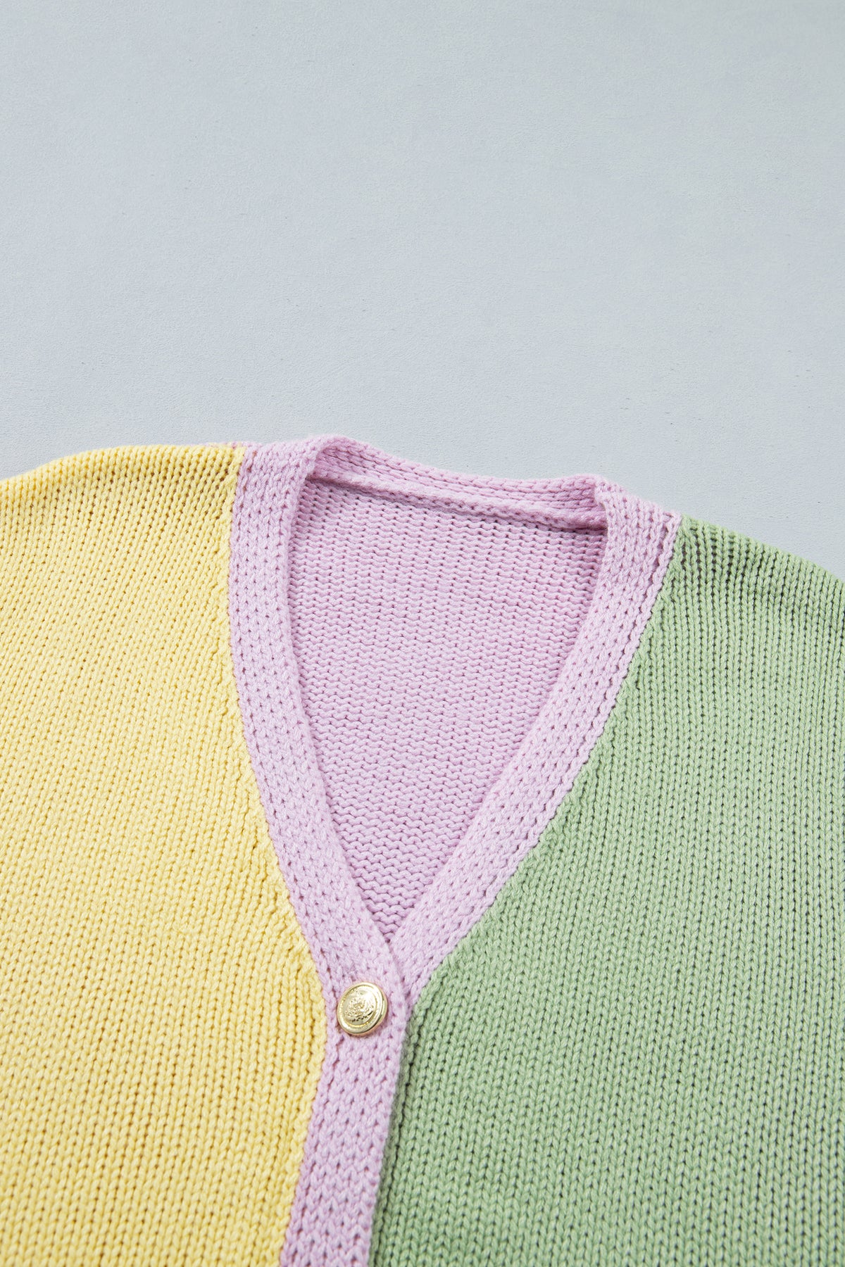 Yellow V Neck Drop Shoulder Patchwork Regular Wash Knitwear Cardigan-Sweaters & Cardigans/Cardigans-[Adult]-[Female]-2022 Online Blue Zone Planet