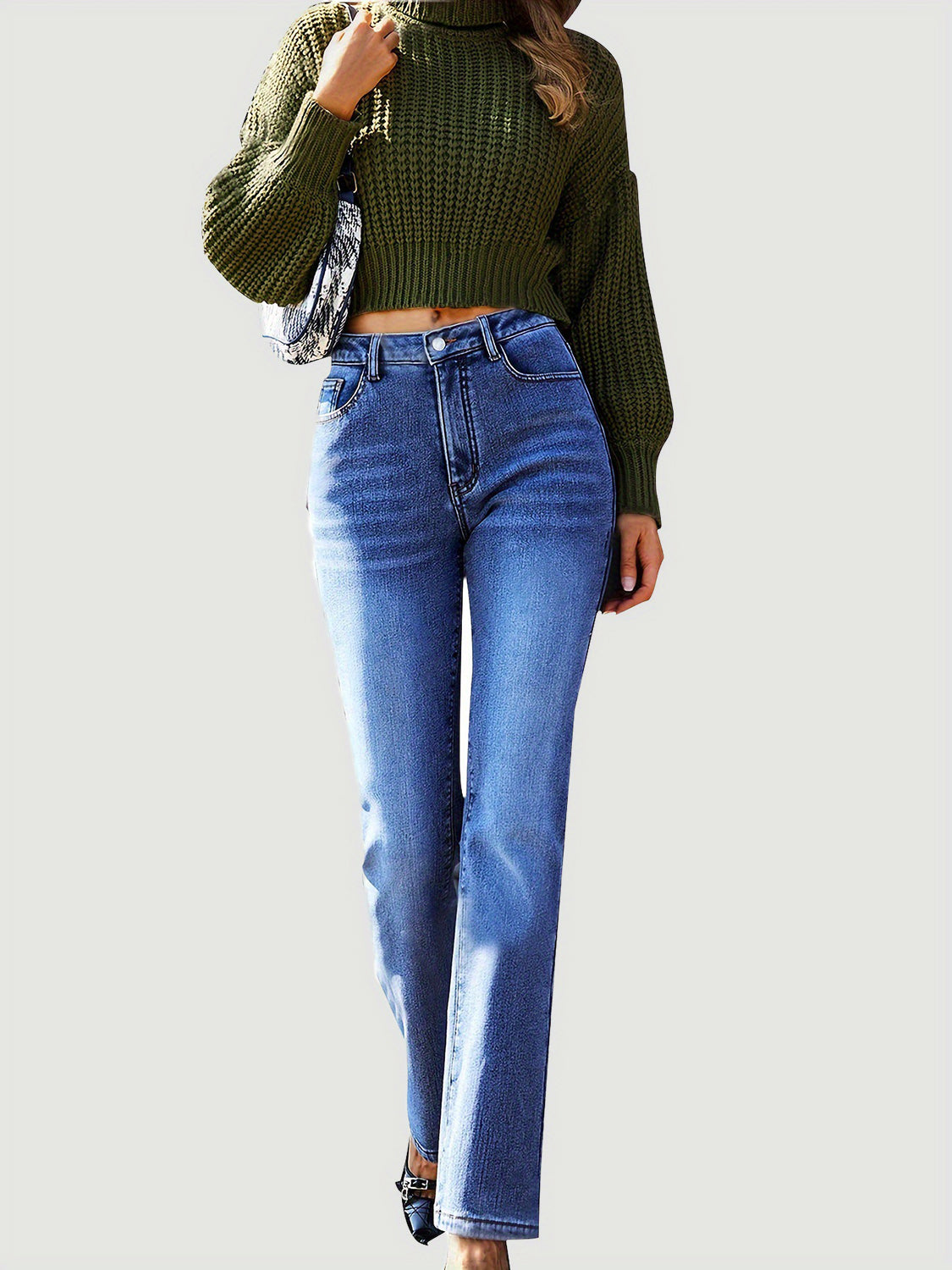 Straight Leg Jeans with Pockets-[Adult]-[Female]-2022 Online Blue Zone Planet