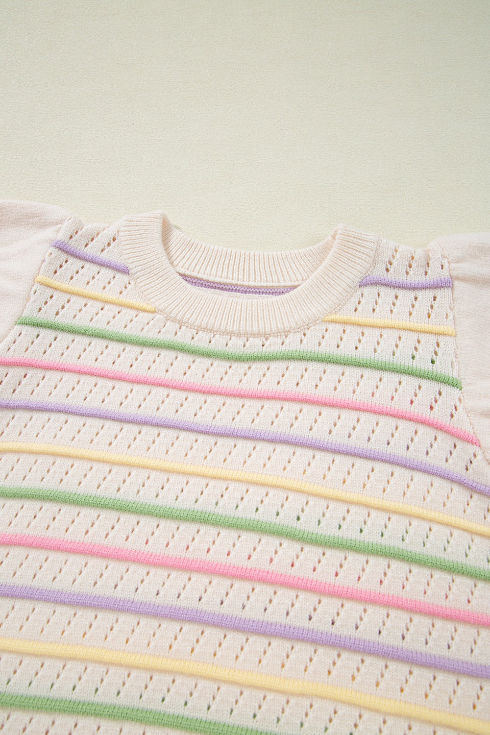 Striped Eyelet Ruffled Sleeve Sweater Sweater Vest-TOPS / DRESSES-[Adult]-[Female]-2022 Online Blue Zone Planet