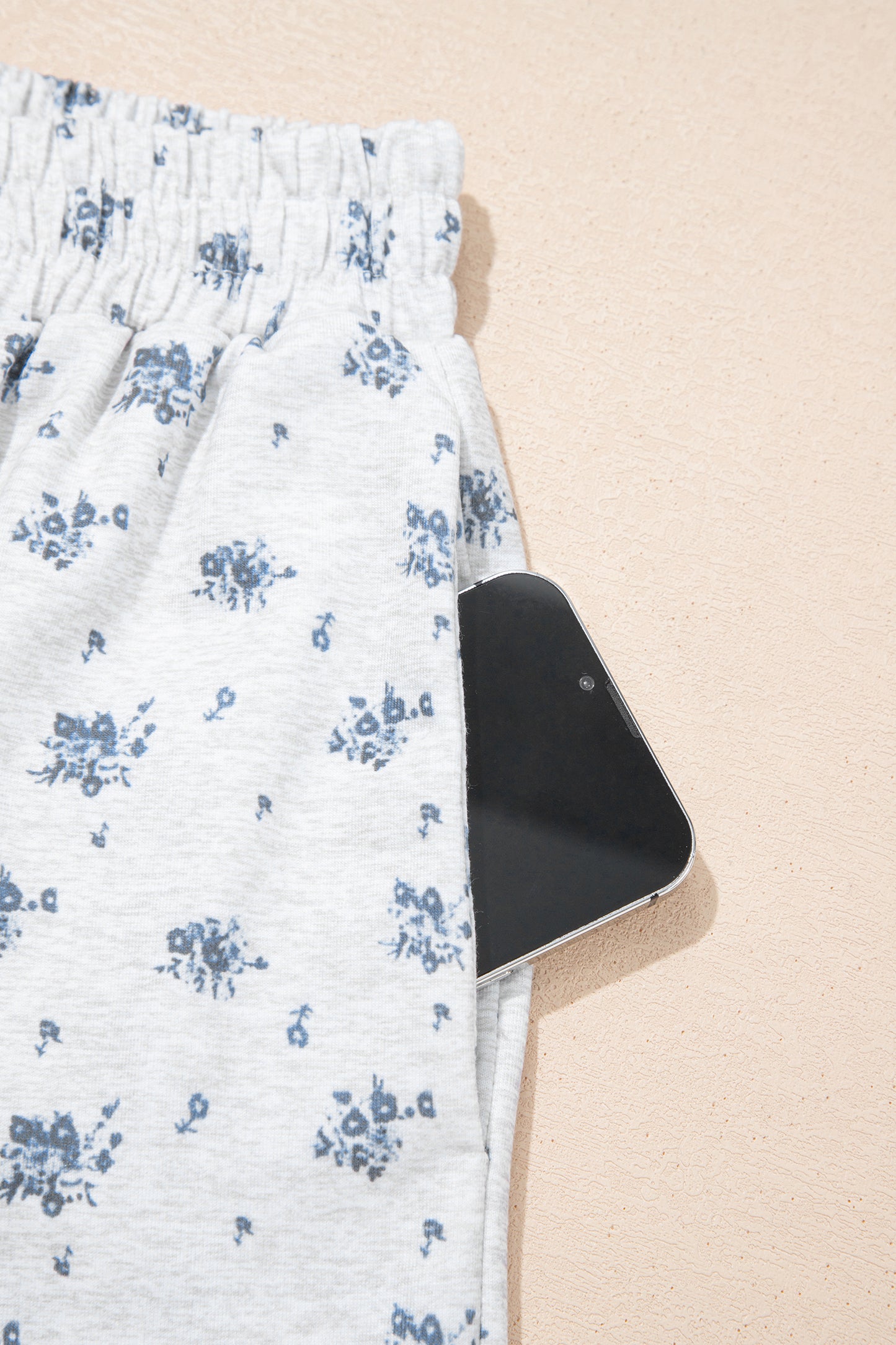 Gray Floral Print Elastic Waist Full Length Regular Pants-Bottoms/Pants & Culotte-[Adult]-[Female]-2022 Online Blue Zone Planet