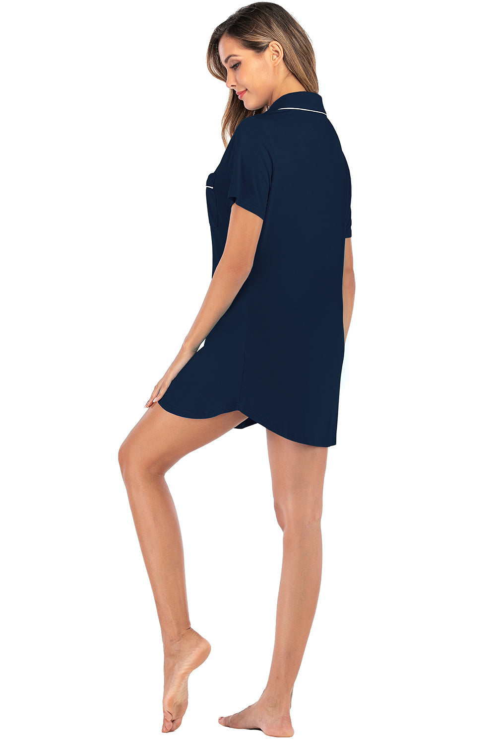 Contrast Piping Pocketed Short Sleeve Lounge Dress-TOPS / DRESSES-[Adult]-[Female]-2022 Online Blue Zone Planet