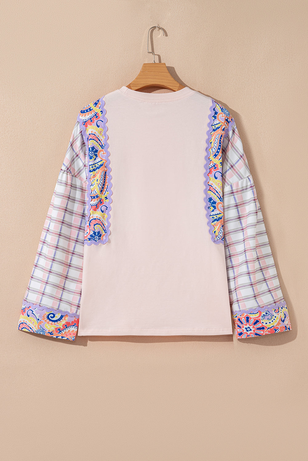 Delicacy Ricrac Trim Floral Plaid Patchwork Puff Sleeve Blouse-Tops/Blouses & Shirts-[Adult]-[Female]-2022 Online Blue Zone Planet