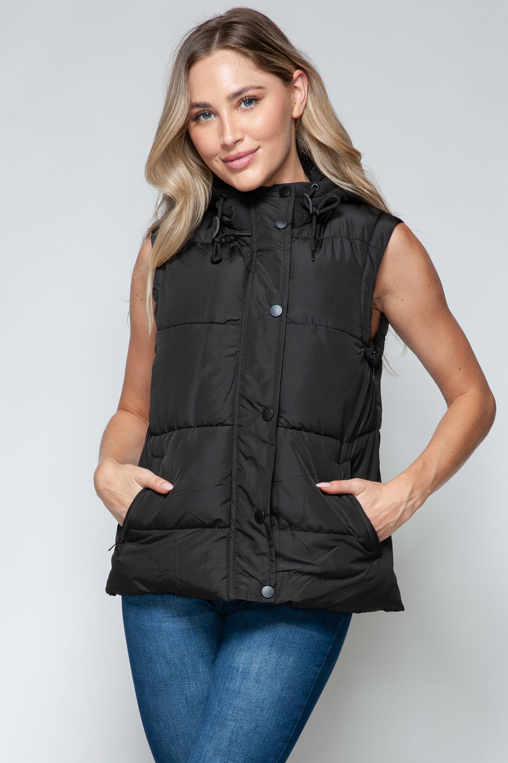 Snobbish Snap and Zip Closure Hooded Vest-TOPS / DRESSES-[Adult]-[Female]-2022 Online Blue Zone Planet