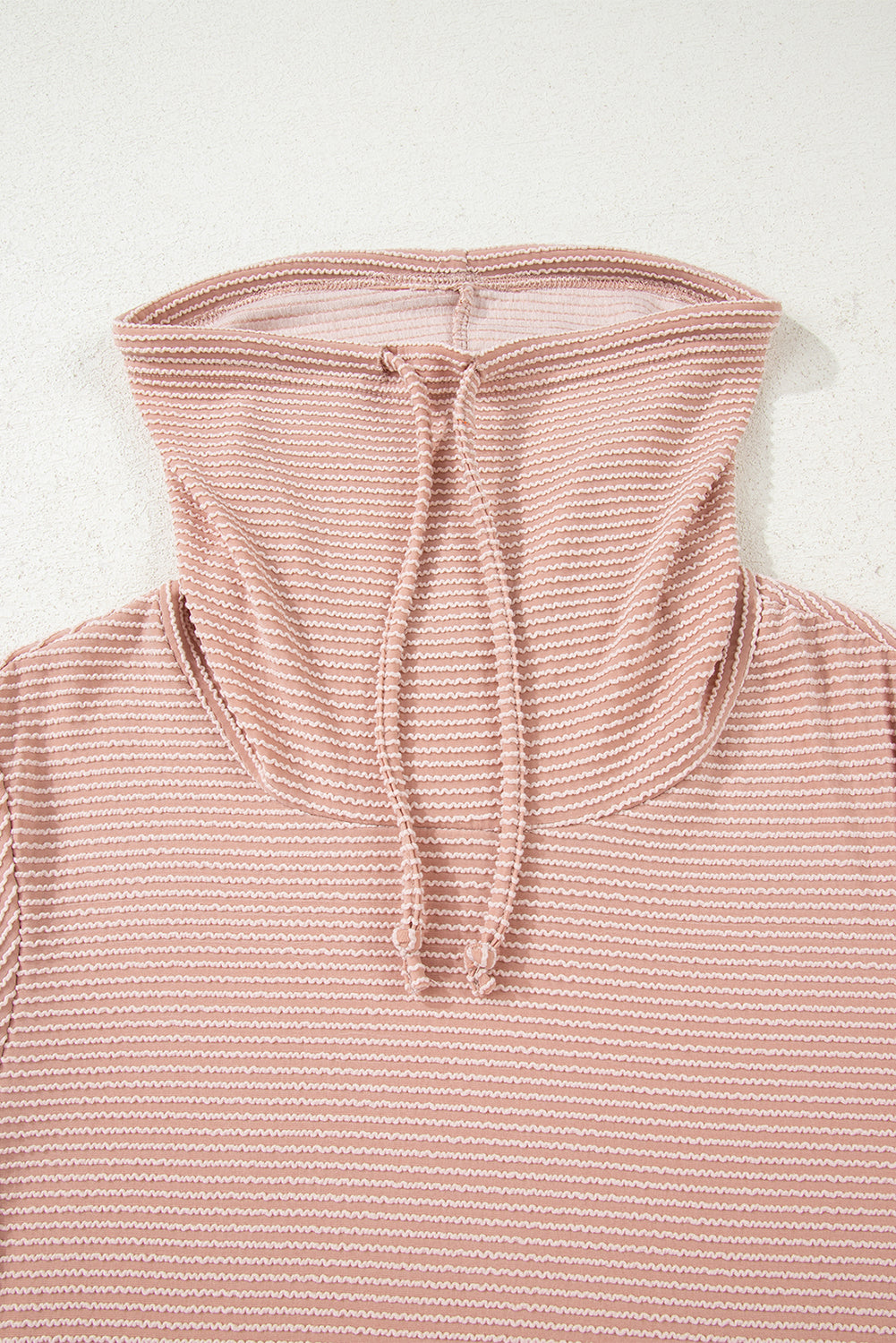 Pale Chestnut Horizontal Twist Ribbed Drawstring Cowl Neck Knit Top-Tops/Long Sleeve Tops-[Adult]-[Female]-2022 Online Blue Zone Planet