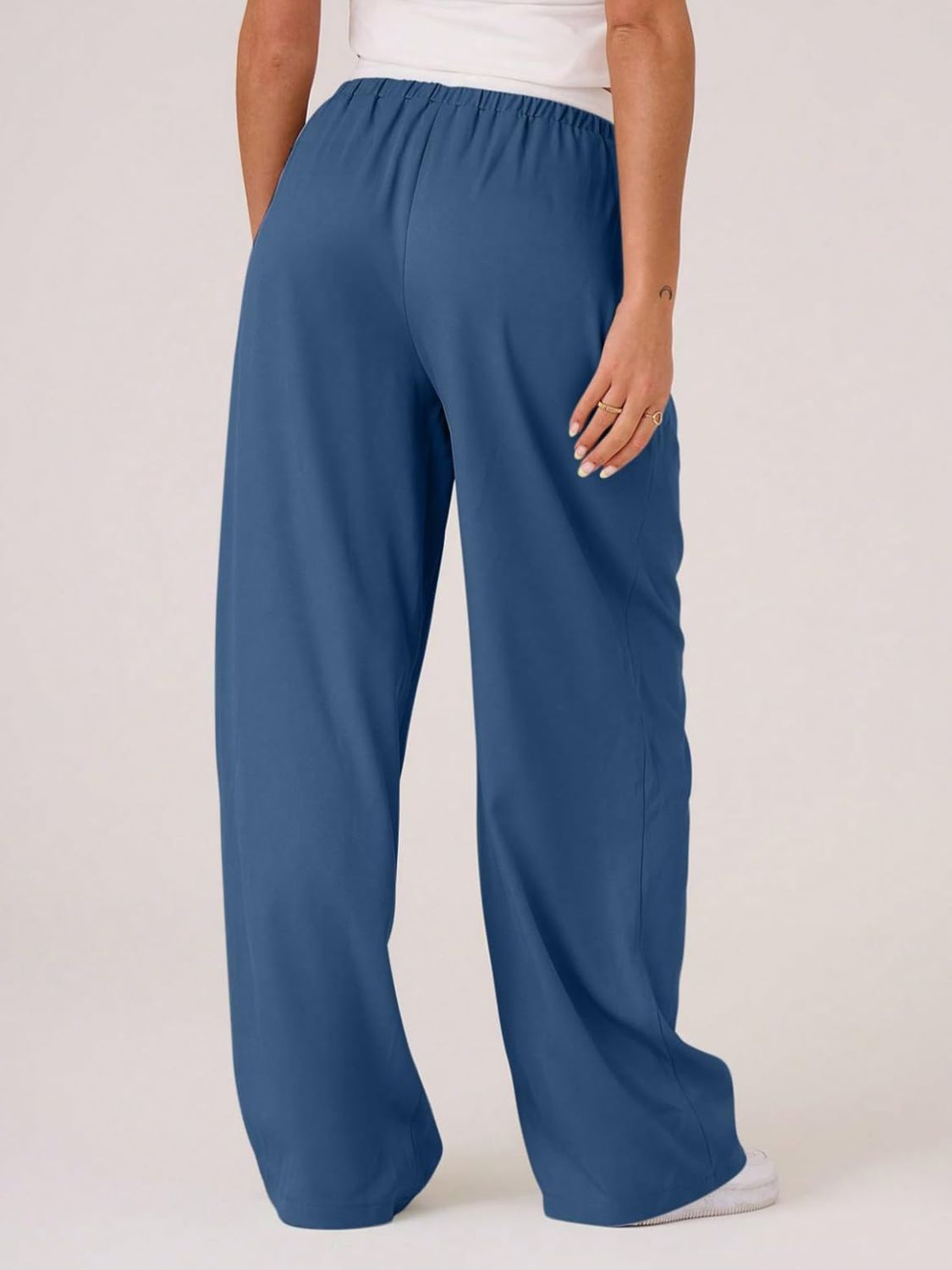 Contrast Waistband Drawstring Wide Leg Pants-BOTTOMS SIZES SMALL MEDIUM LARGE-[Adult]-[Female]-2022 Online Blue Zone Planet