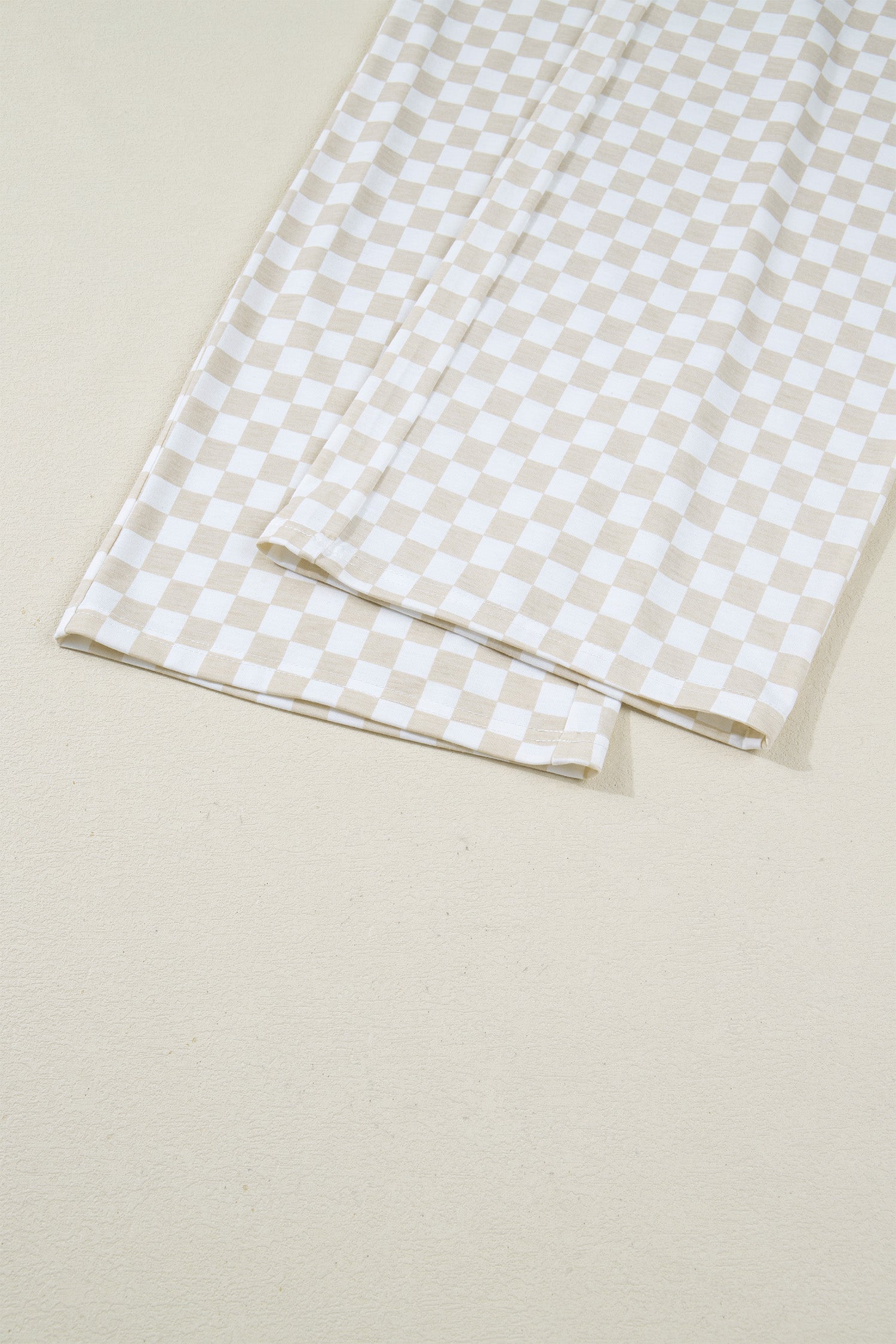 Khaki Checkered Print Half Sleeve Tee 2pcs Lounge Pant Set-Loungewear & Sleepwear/Loungewear-[Adult]-[Female]-2022 Online Blue Zone Planet