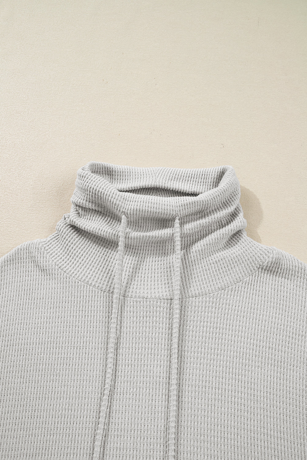 Light Grey Textured Knit Drawstring Cowl Neck Oversize Top With Side Slits-Tops/Long Sleeve Tops-[Adult]-[Female]-2022 Online Blue Zone Planet
