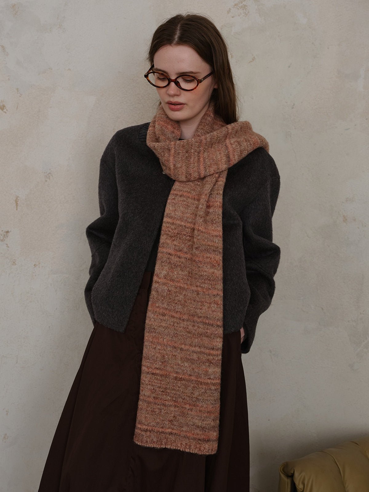 Striped Detail Knit Scarf-SCARVES-[Adult]-[Female]-Terracotta-One Size-2022 Online Blue Zone Planet