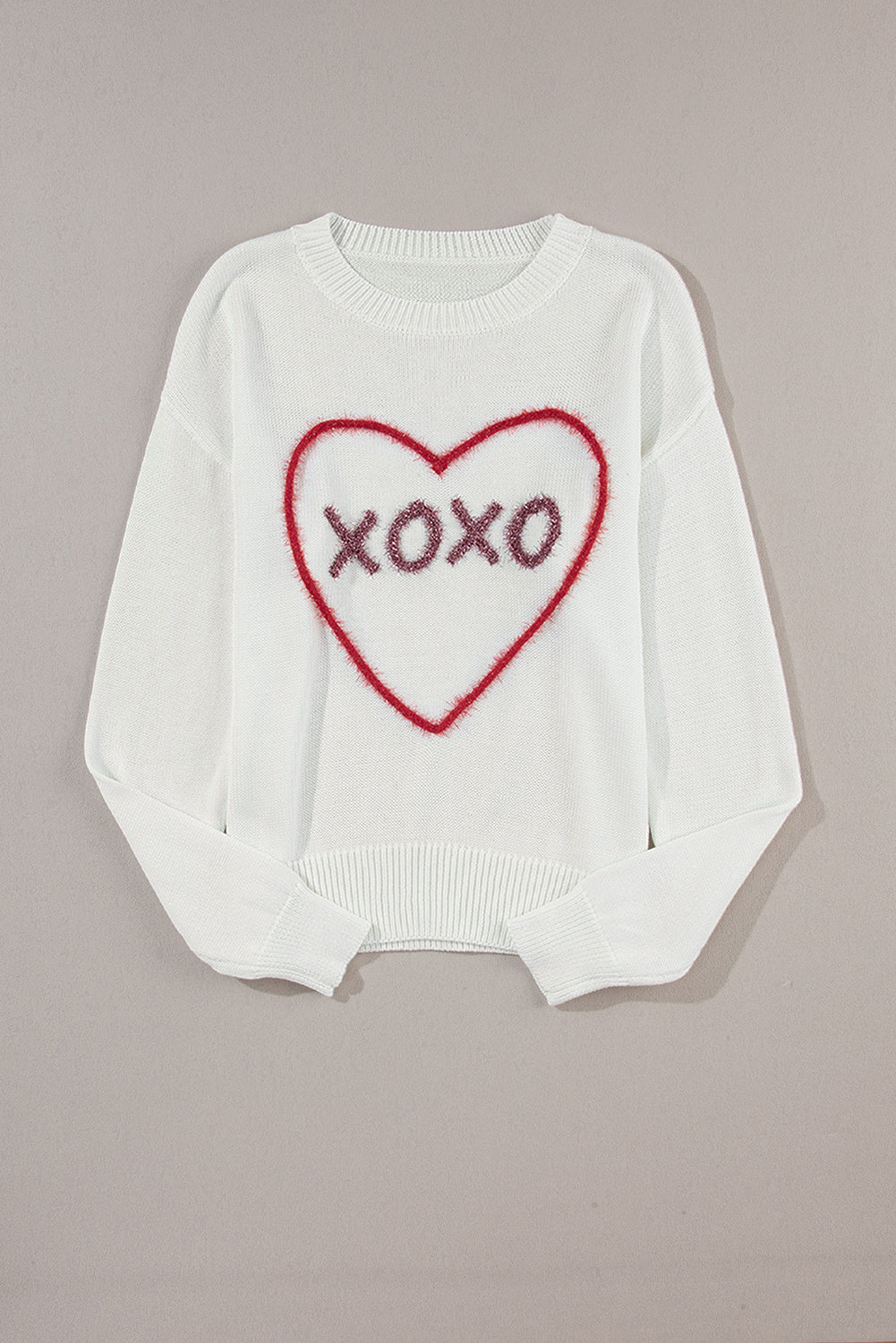 XOXO Round Neck Drop Shoulder Sweater-TOPS / DRESSES-[Adult]-[Female]-2022 Online Blue Zone Planet