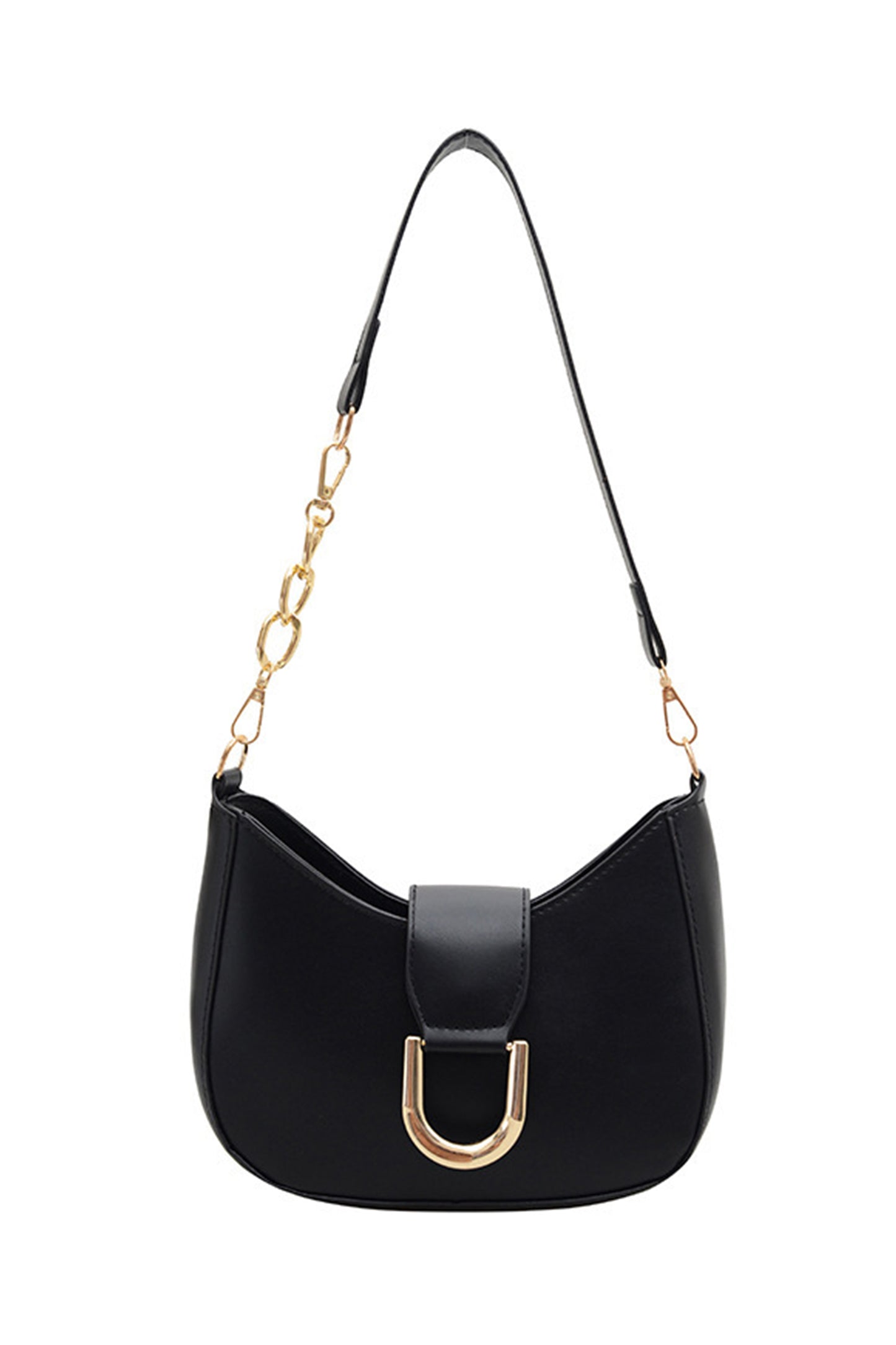 Black Gold Hardware PU Leather Single Shoulder Bag