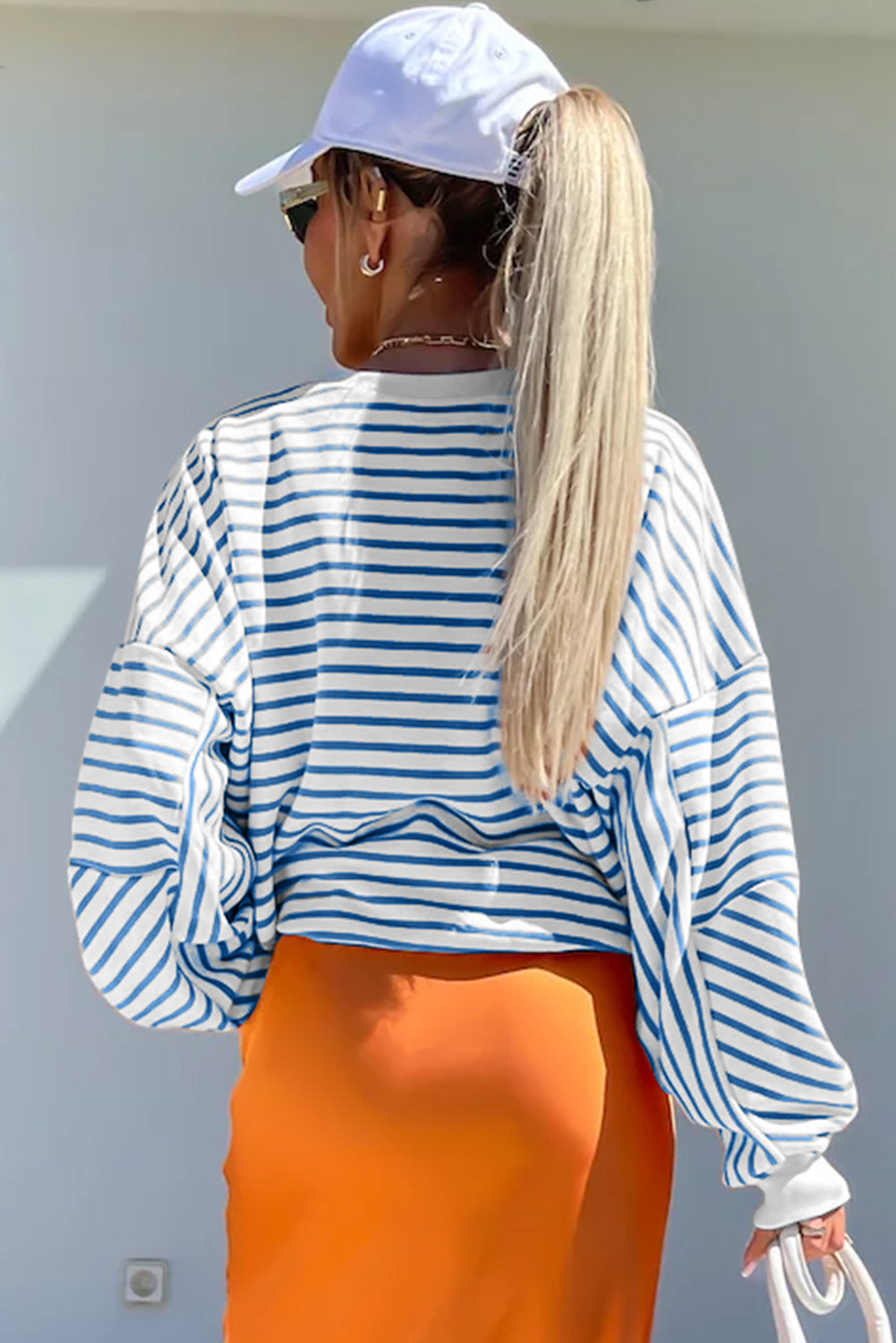 Blue Zone Planet | Striped Round Neck Long Sleeve Sweatshirt-TOPS / DRESSES-[Adult]-[Female]-2022 Online Blue Zone Planet